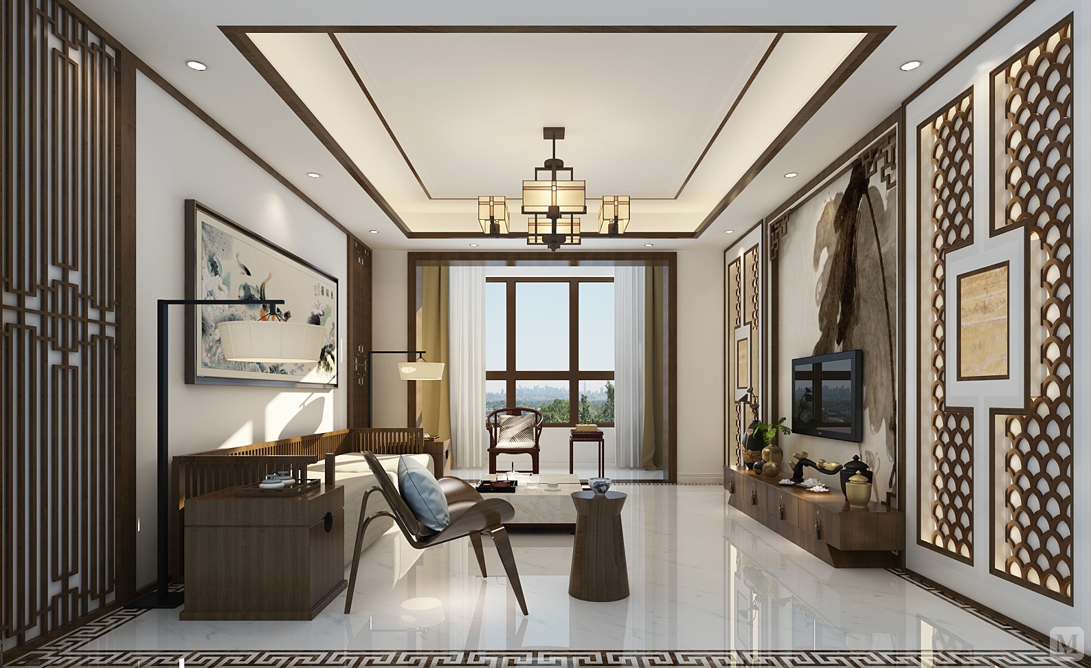 中式客厅背景墙装修效果图