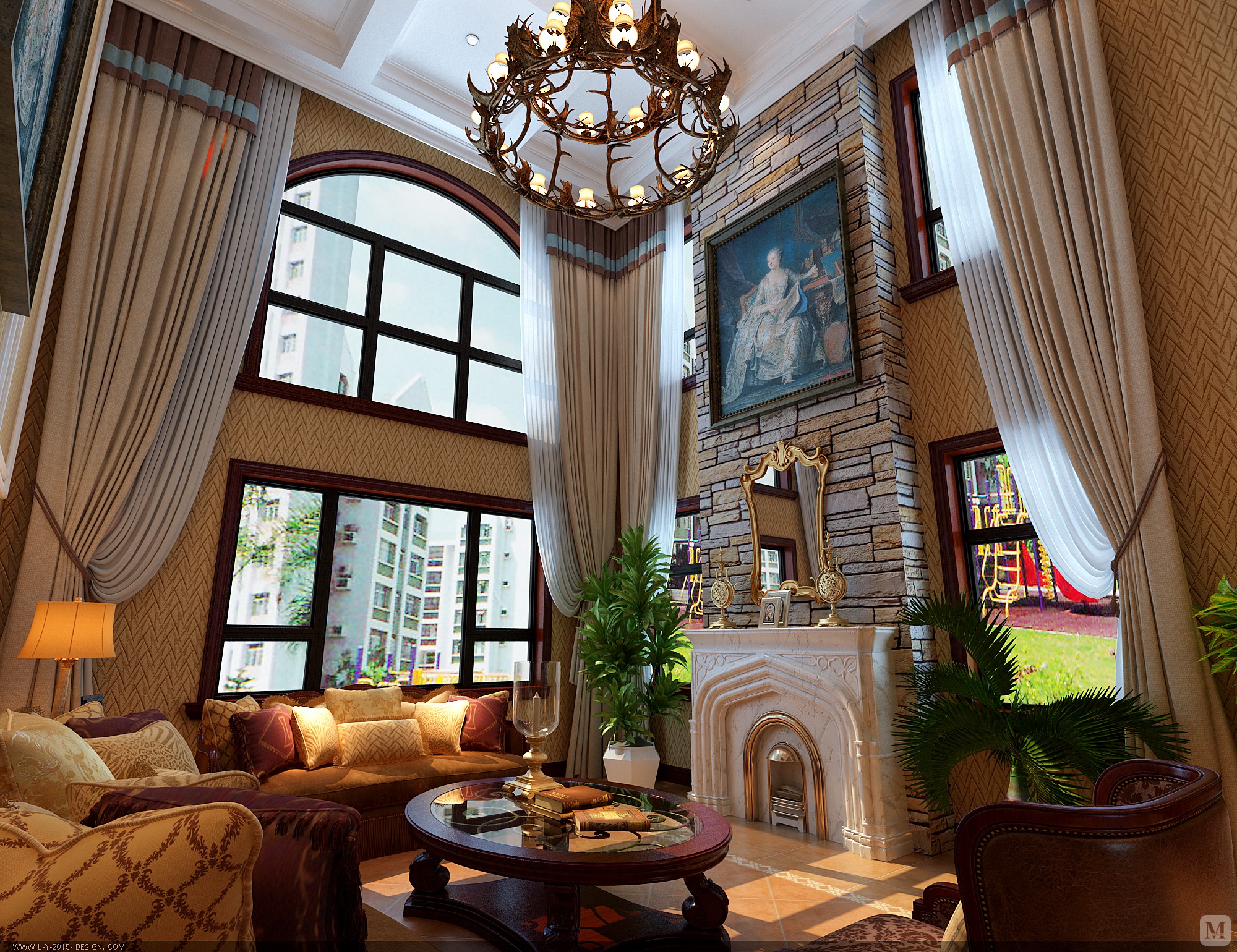 美式 #联排别墅 硬装以欧式的设计手法体现空间的高贵,轻奢.