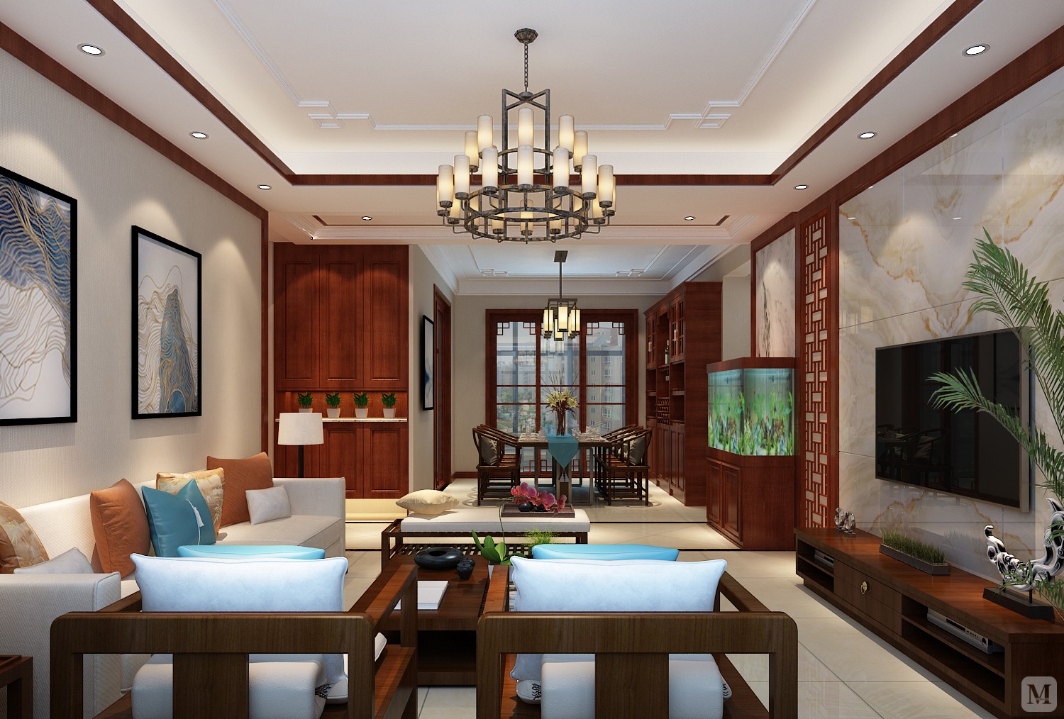 中式 #三室 中国传统的室内设计融合了庄重与优雅双重气质.