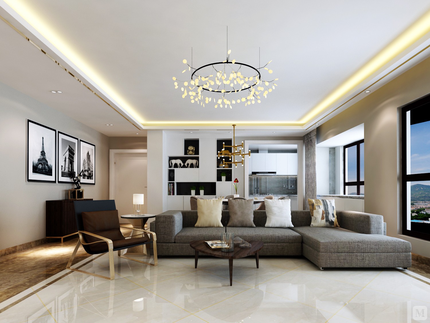 4万140㎡简约三房装修书香名邸现代风格