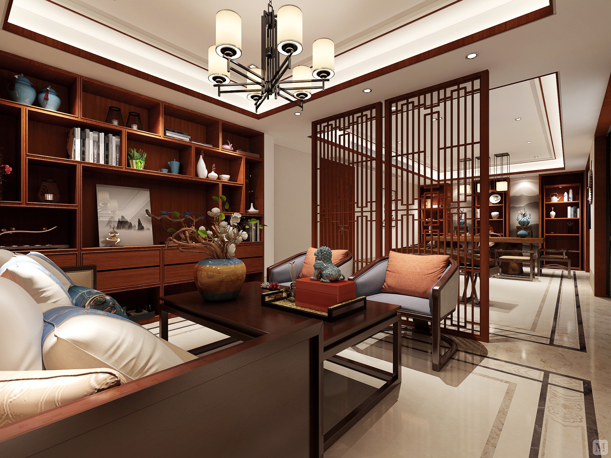 1万500㎡中式四房装修上书房 500m05 新中式-红星美凯龙家装效果图
