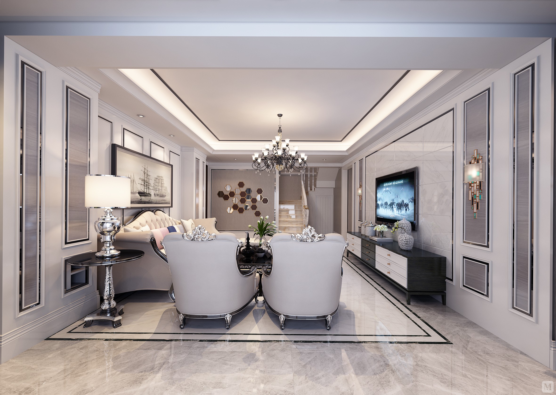 ㎡简欧四房装修新景国际外滩简欧风格装修案例-红星美凯龙家装效果图