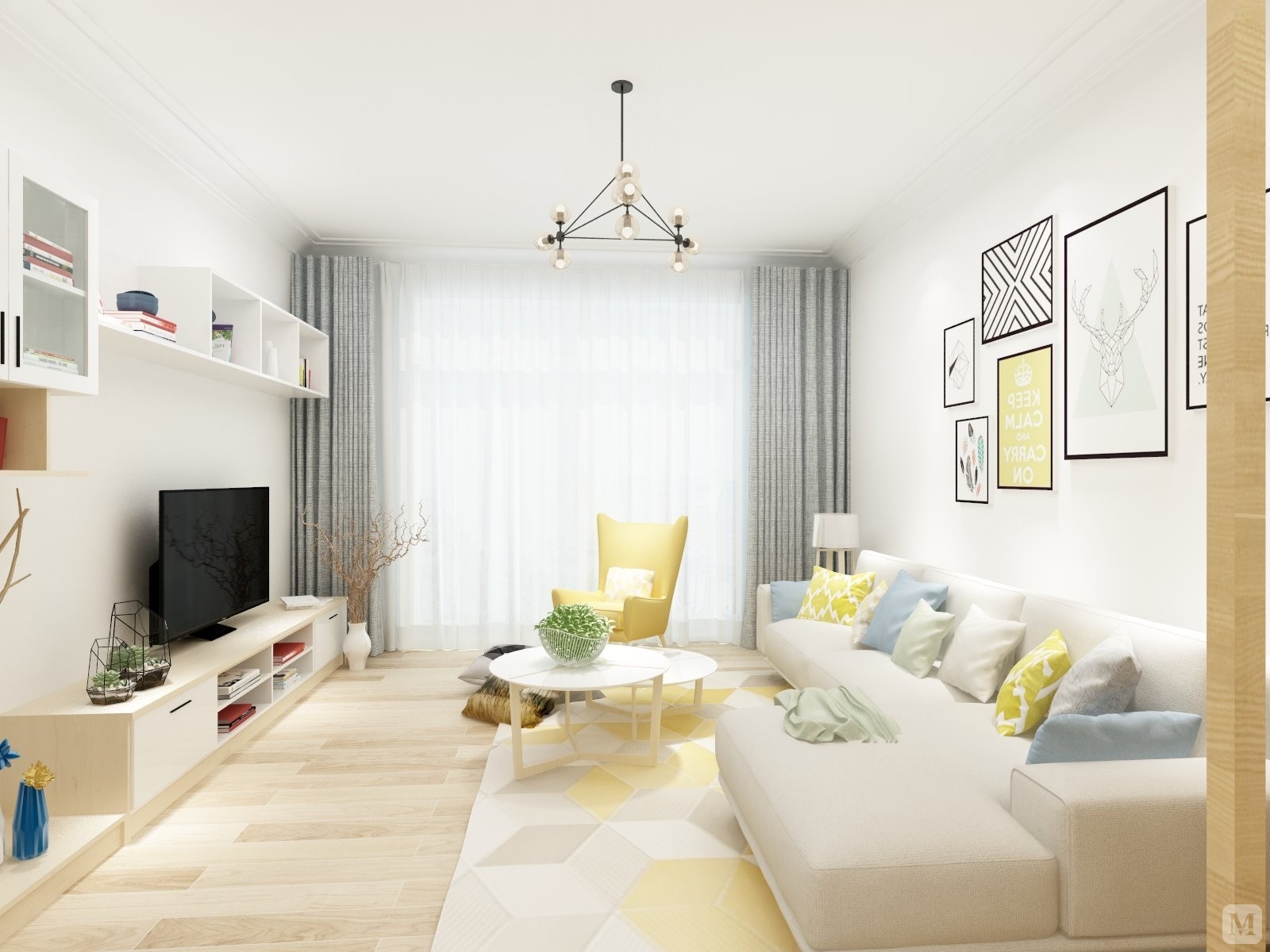 2万134㎡简约三房装修在水一方133北欧风