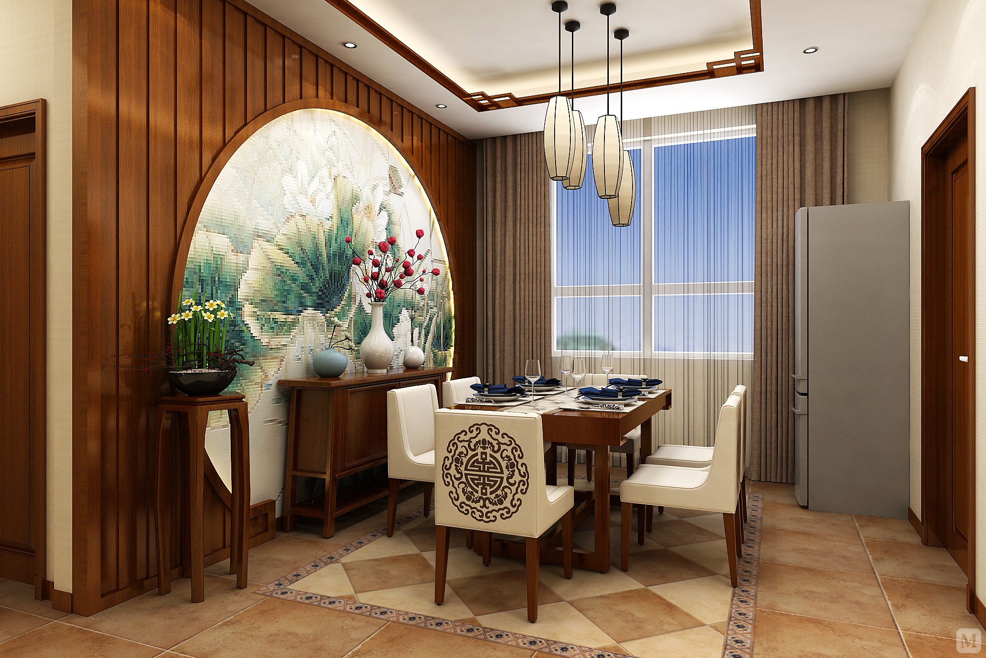 54.7万265㎡中式复式装修广悦居-新中式风格-红星美凯龙家装效果图