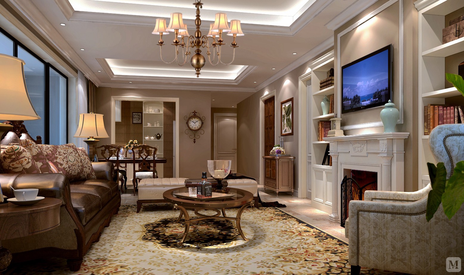 美式客厅背景墙装修效果图