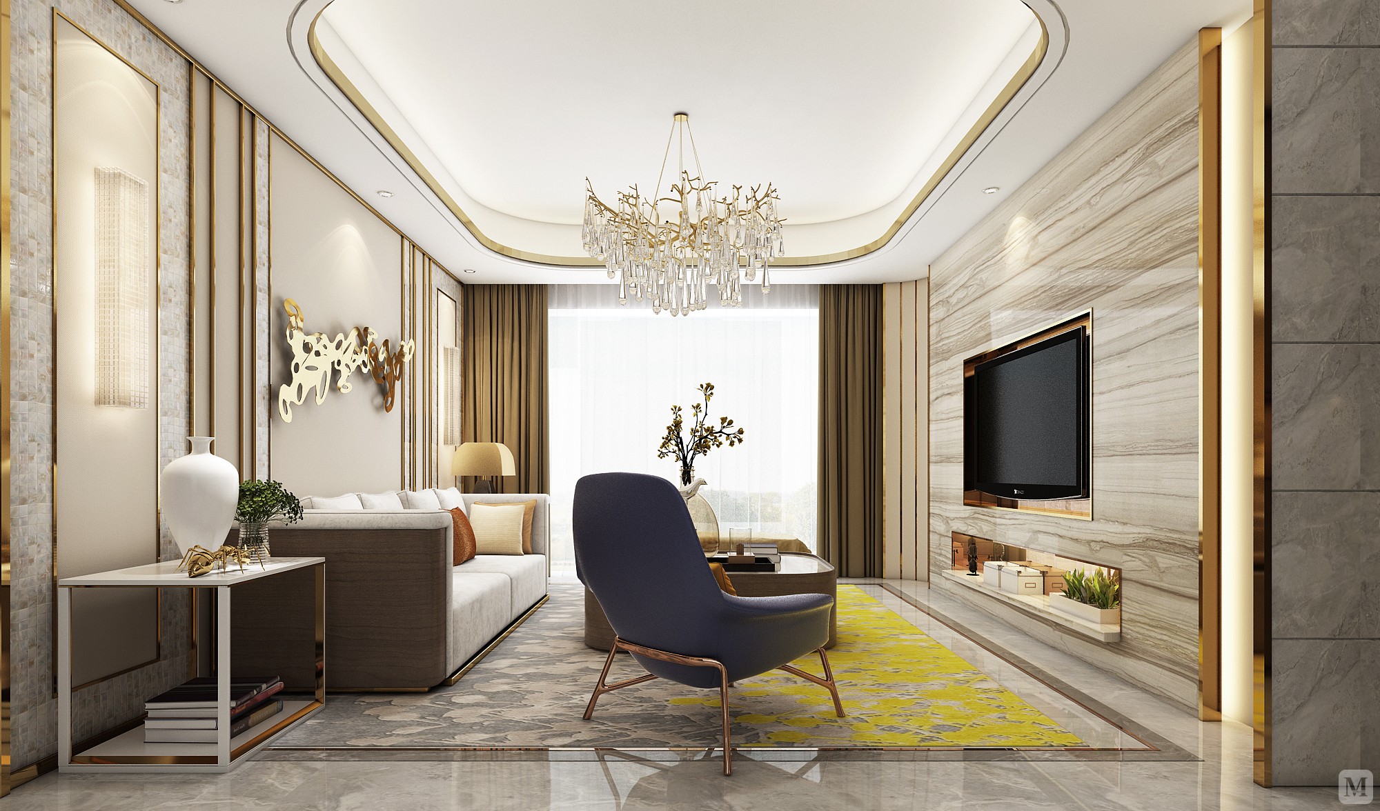 25.7万120㎡art deco三房装修国贸润园后现代的奢华