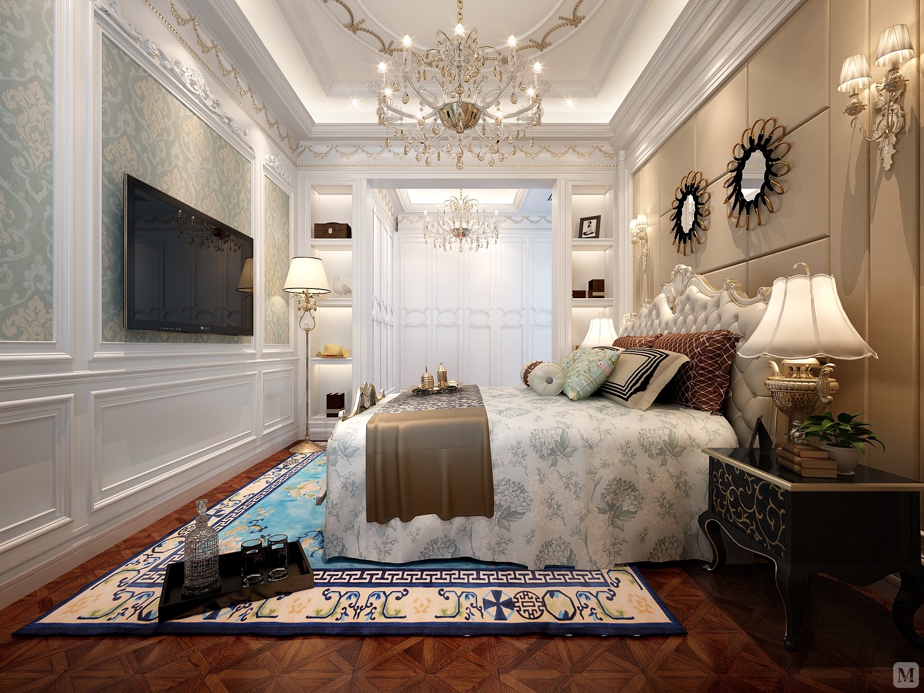 欧式风格强调以华丽的装饰,浓烈的色彩,精美的造型达到雍容华贵的装饰