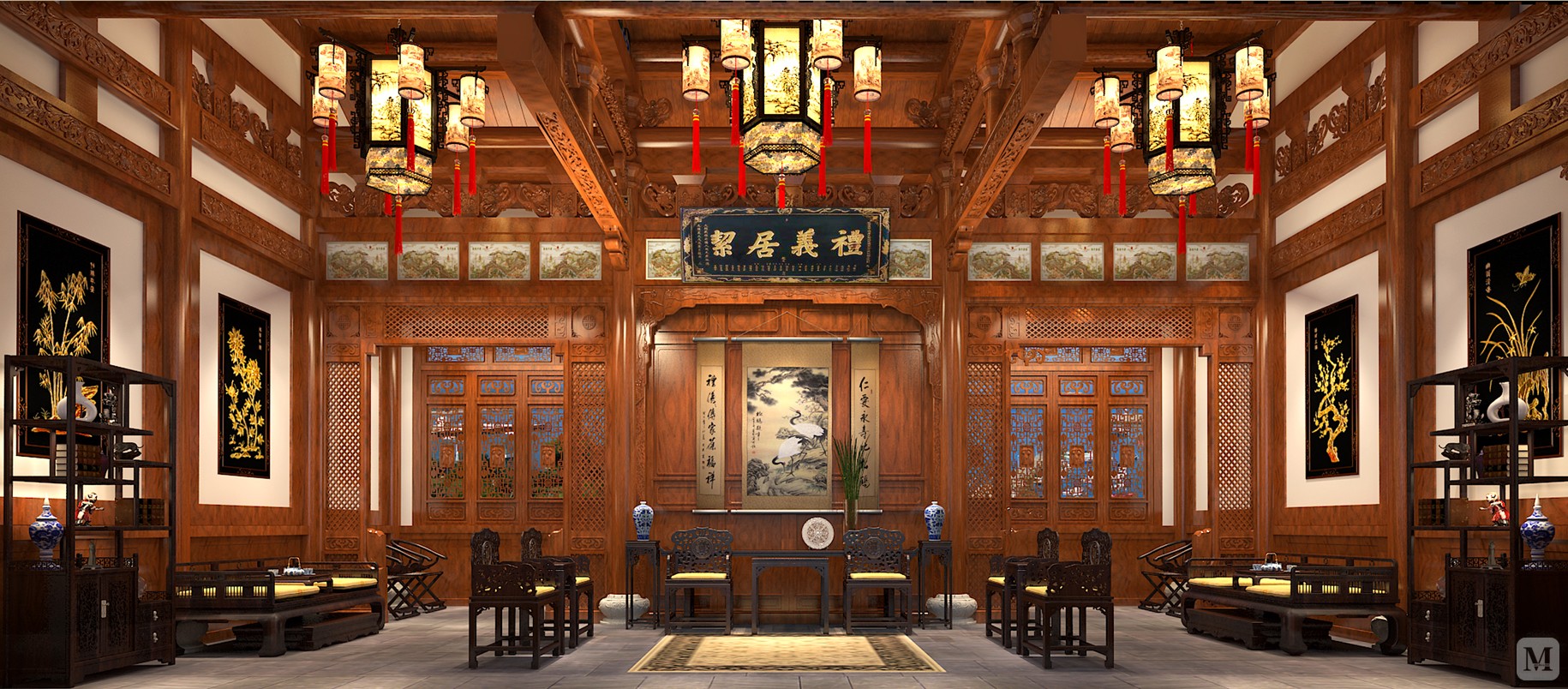 338.5万1641㎡中式别墅装修四合院-古朴的中式情怀