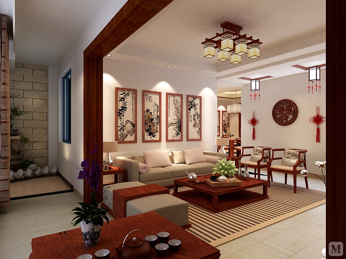 7万159㎡中式三房装修中式 设计风格