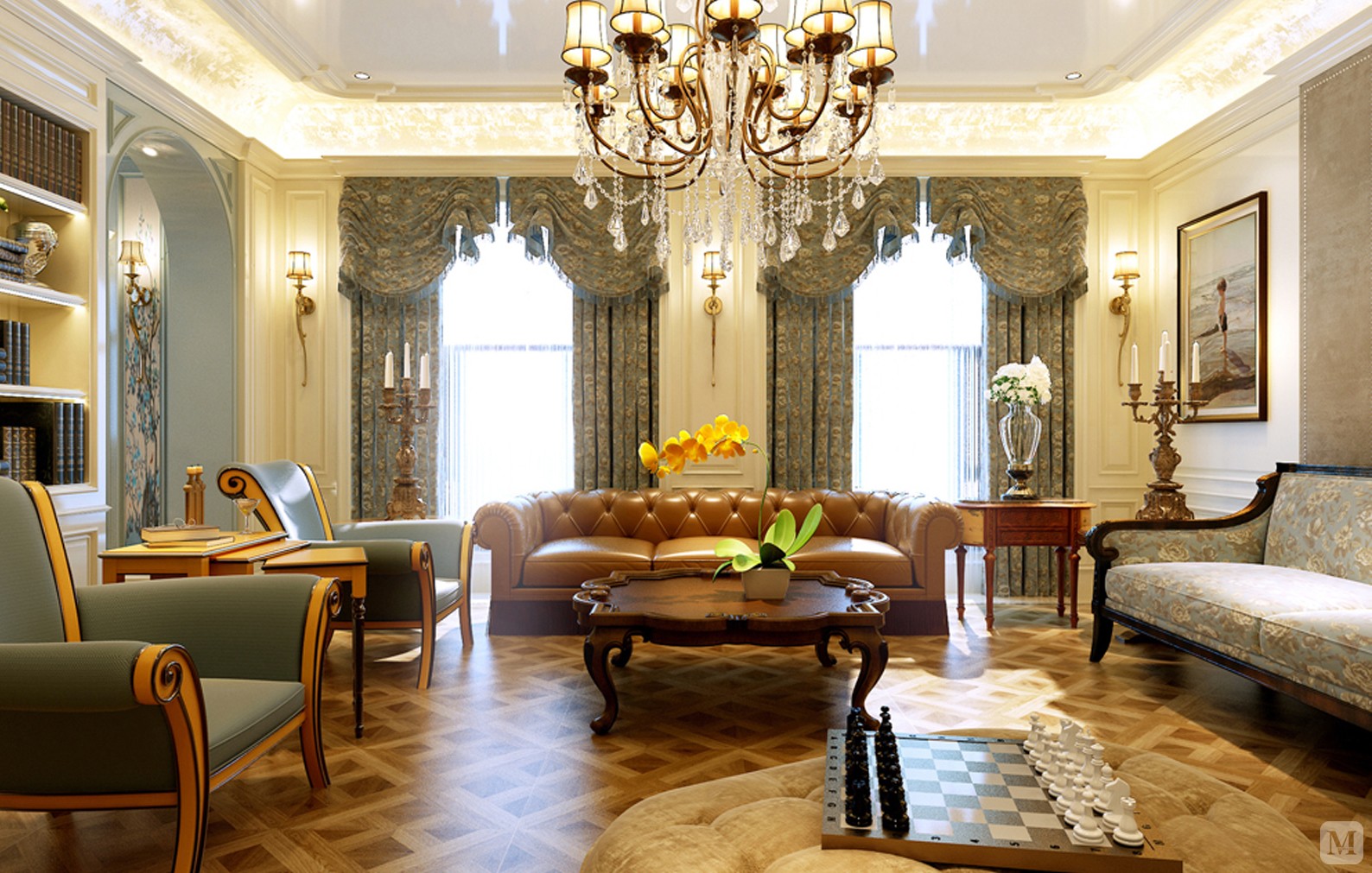 新古典客厅背景墙装修效果图