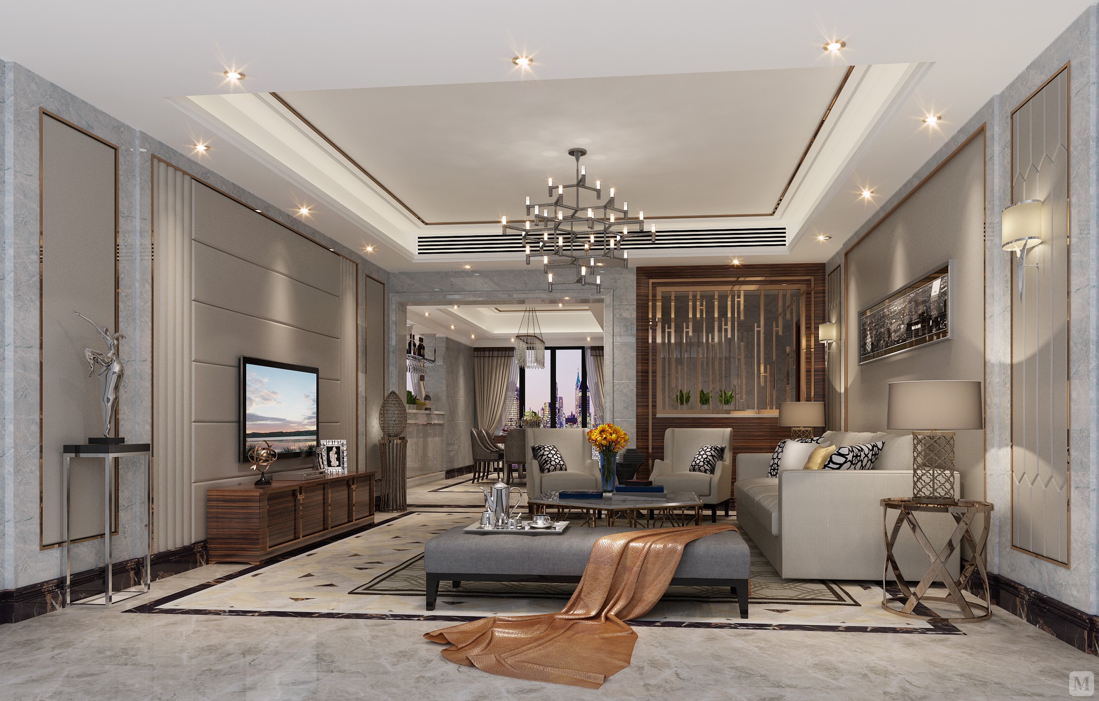 210㎡简约四房装修富逸臻园-后现代风格-四居室-红星美凯龙家装效果图