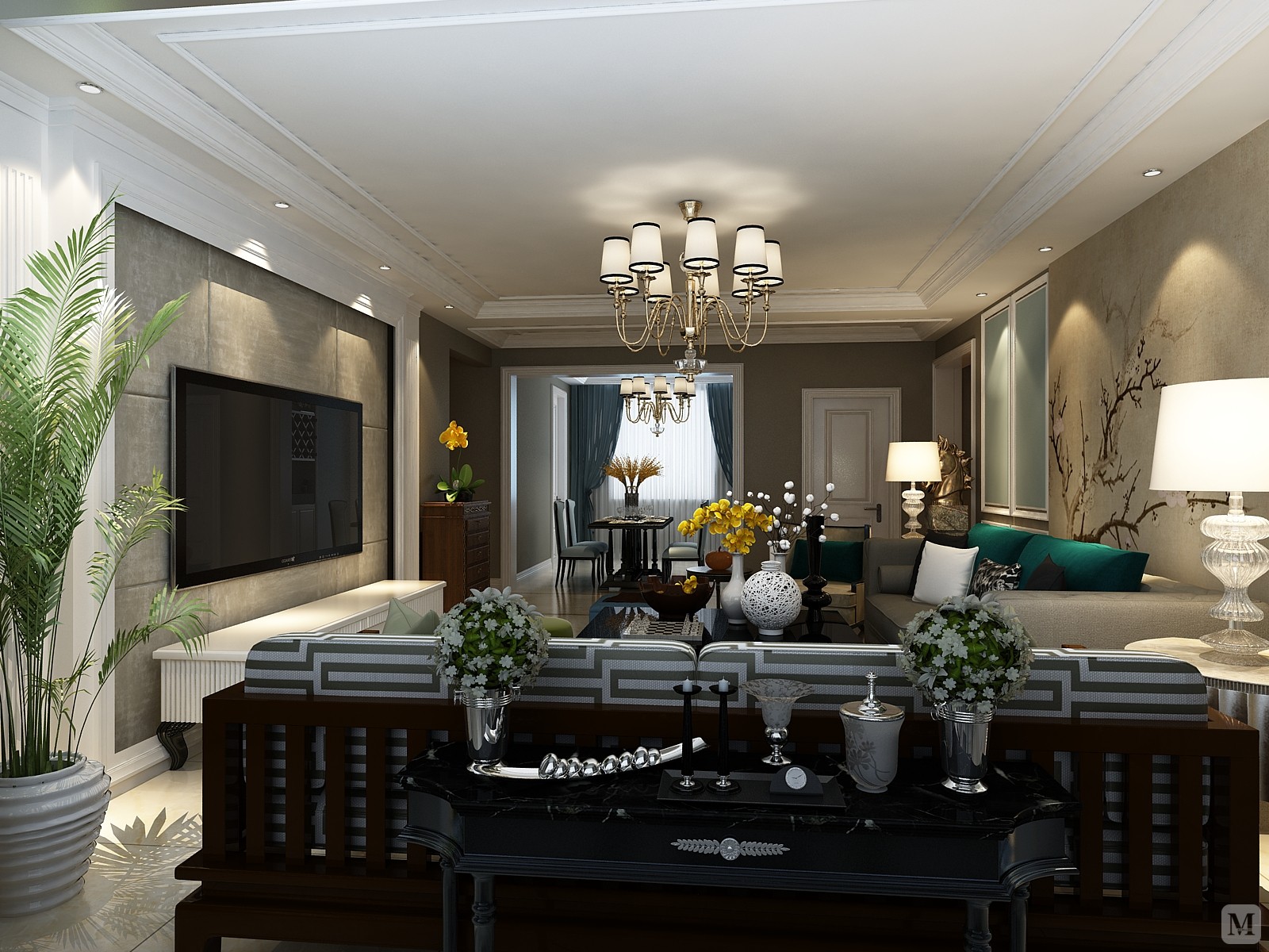 表现在空间开敞,内外通透,在空间平面设计中追求不受承重墙的限制自由