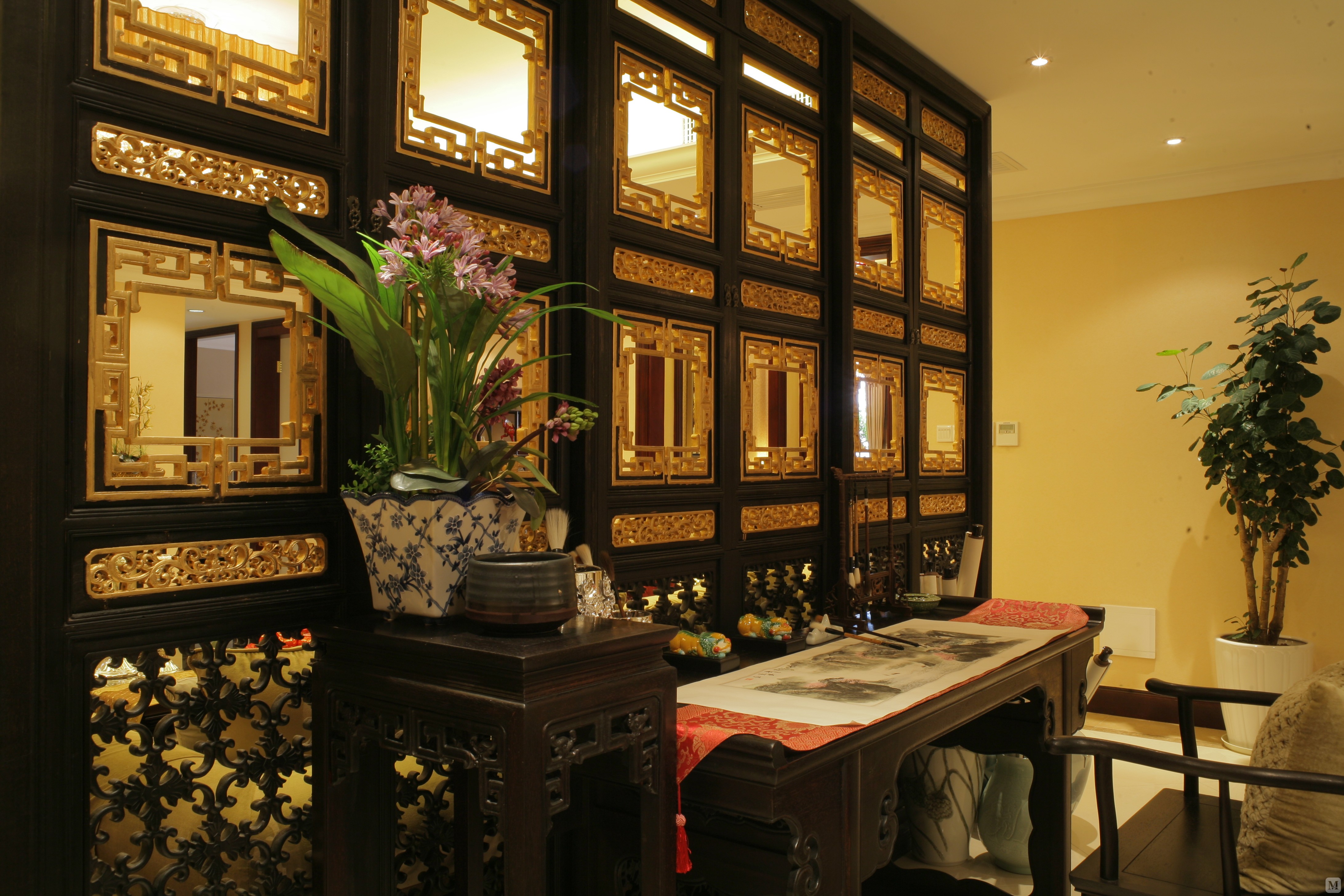 中式古典风格的室内设计-仿古装修,是在室内布置,线形,色调及家具