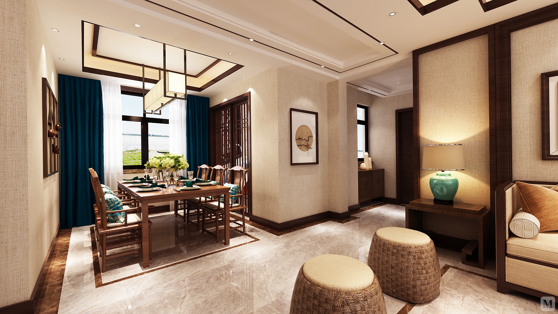 1万127㎡中式二房装修国购广场新中式平层