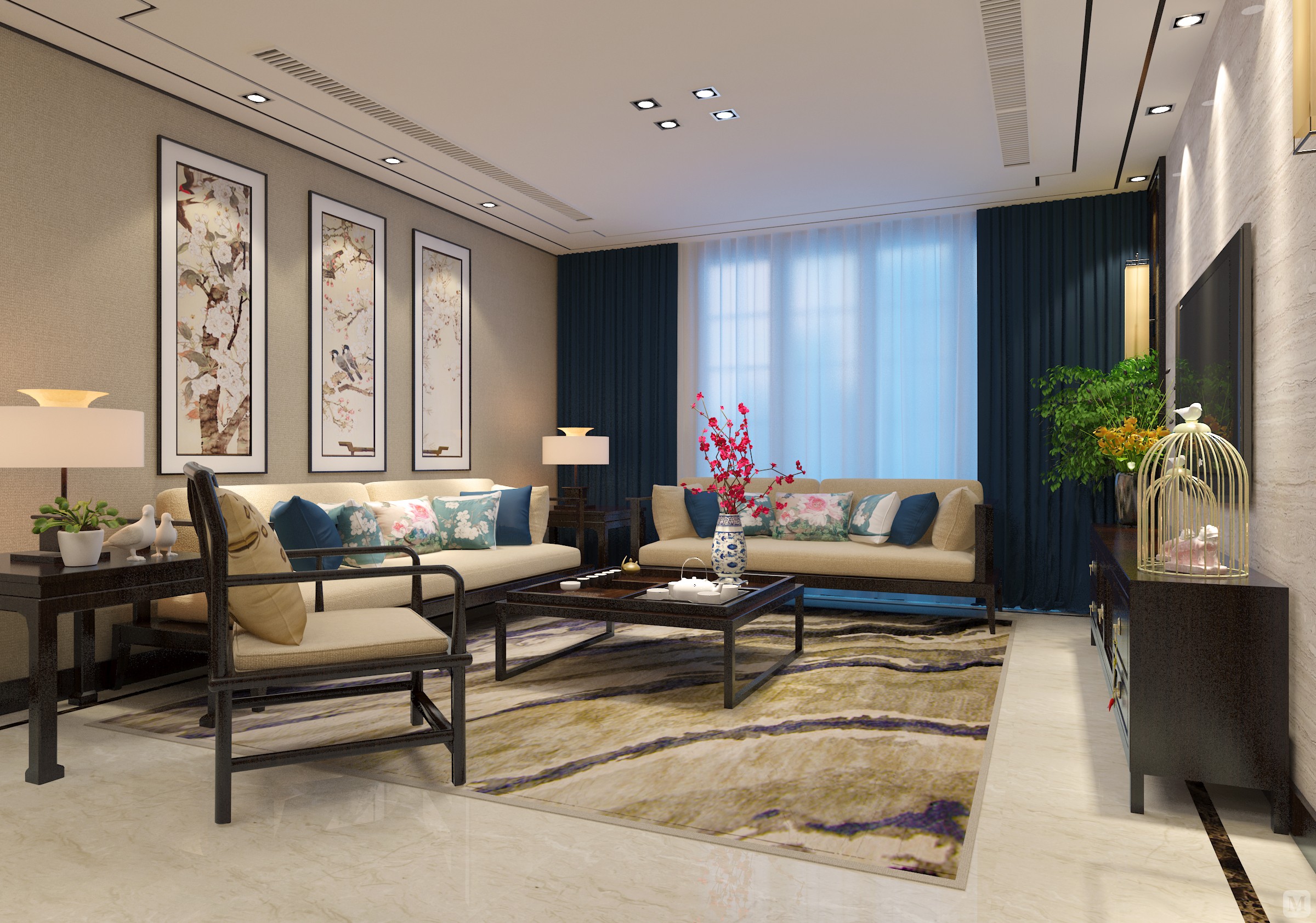 2万102㎡新古典三房装修138平---新中式