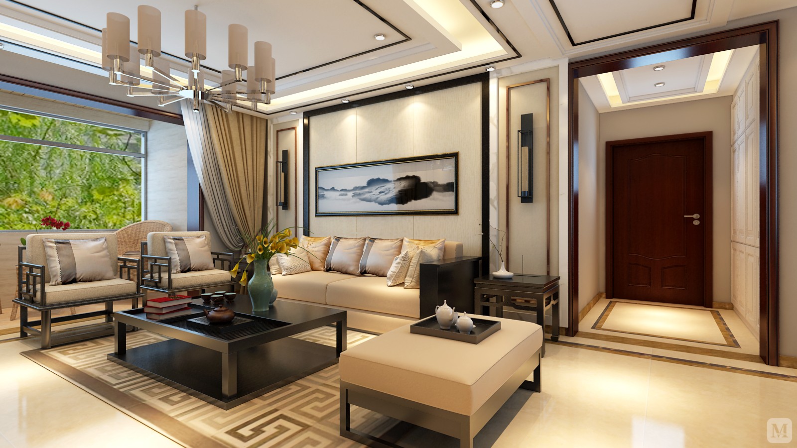 150平 新中式风格设计_中式三房 设计装修案例图-济南红星美凯龙家装