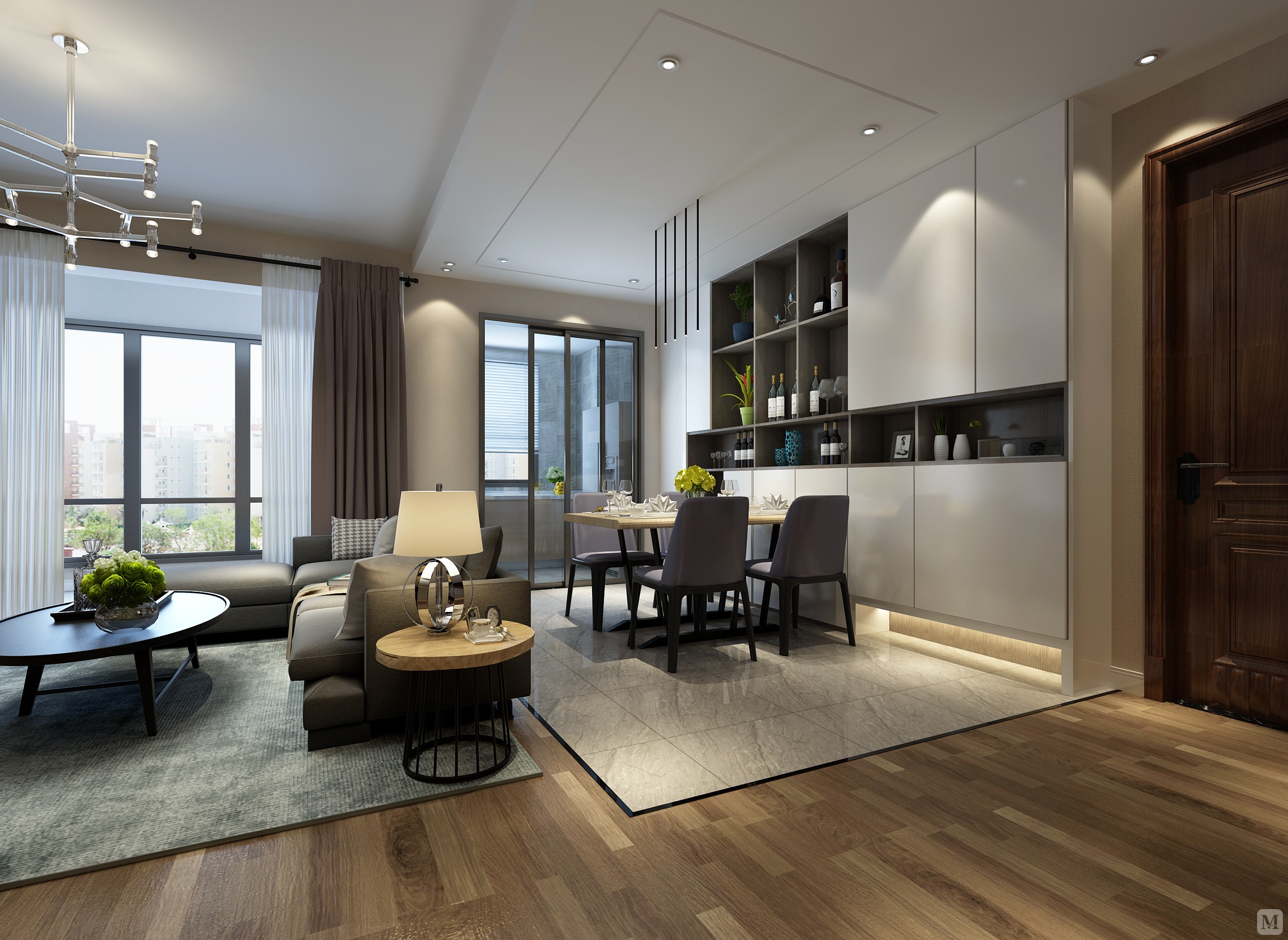 3万134㎡简约三房装修中骏蓝湾现代简约风格