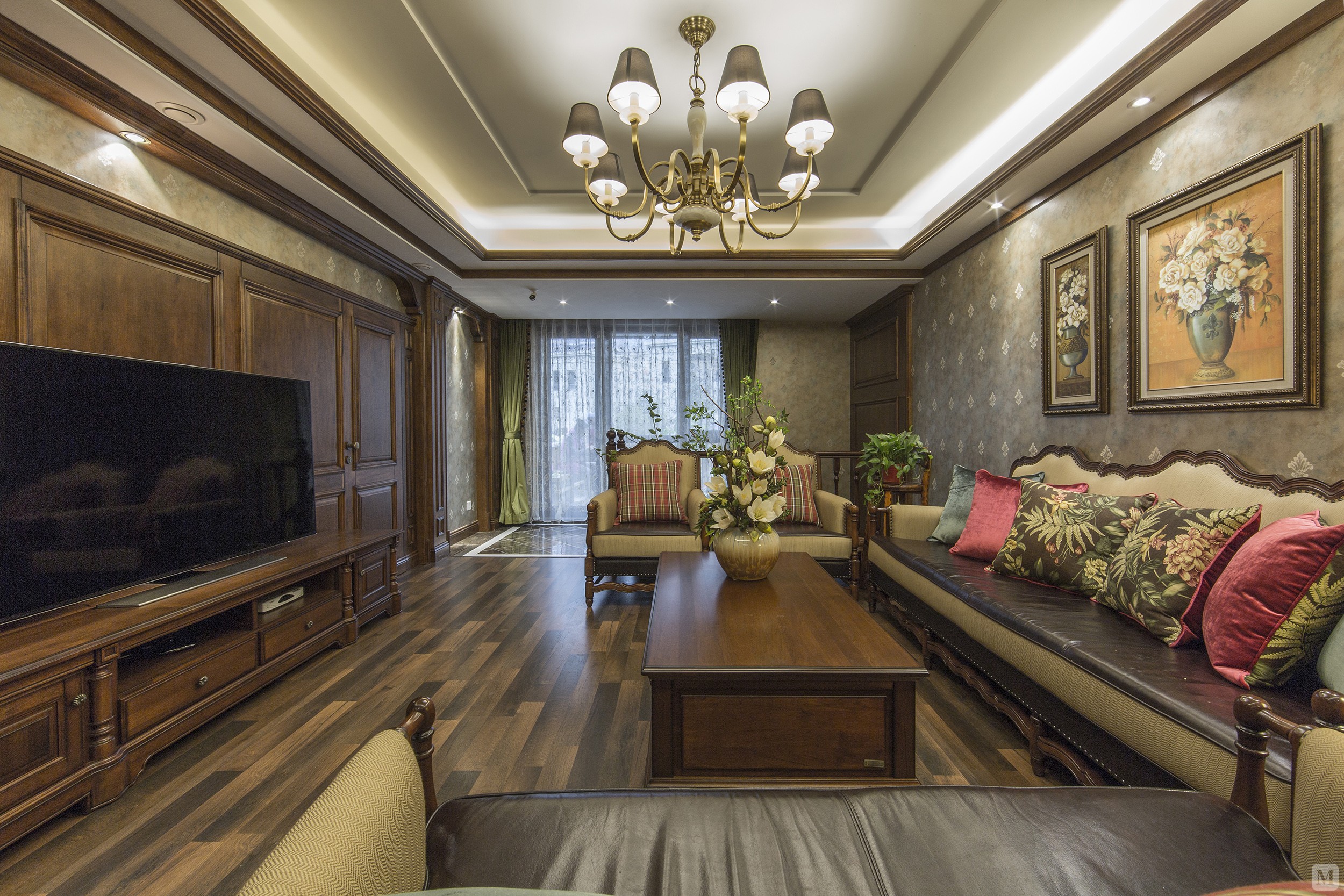 美式客厅窗帘装修效果图