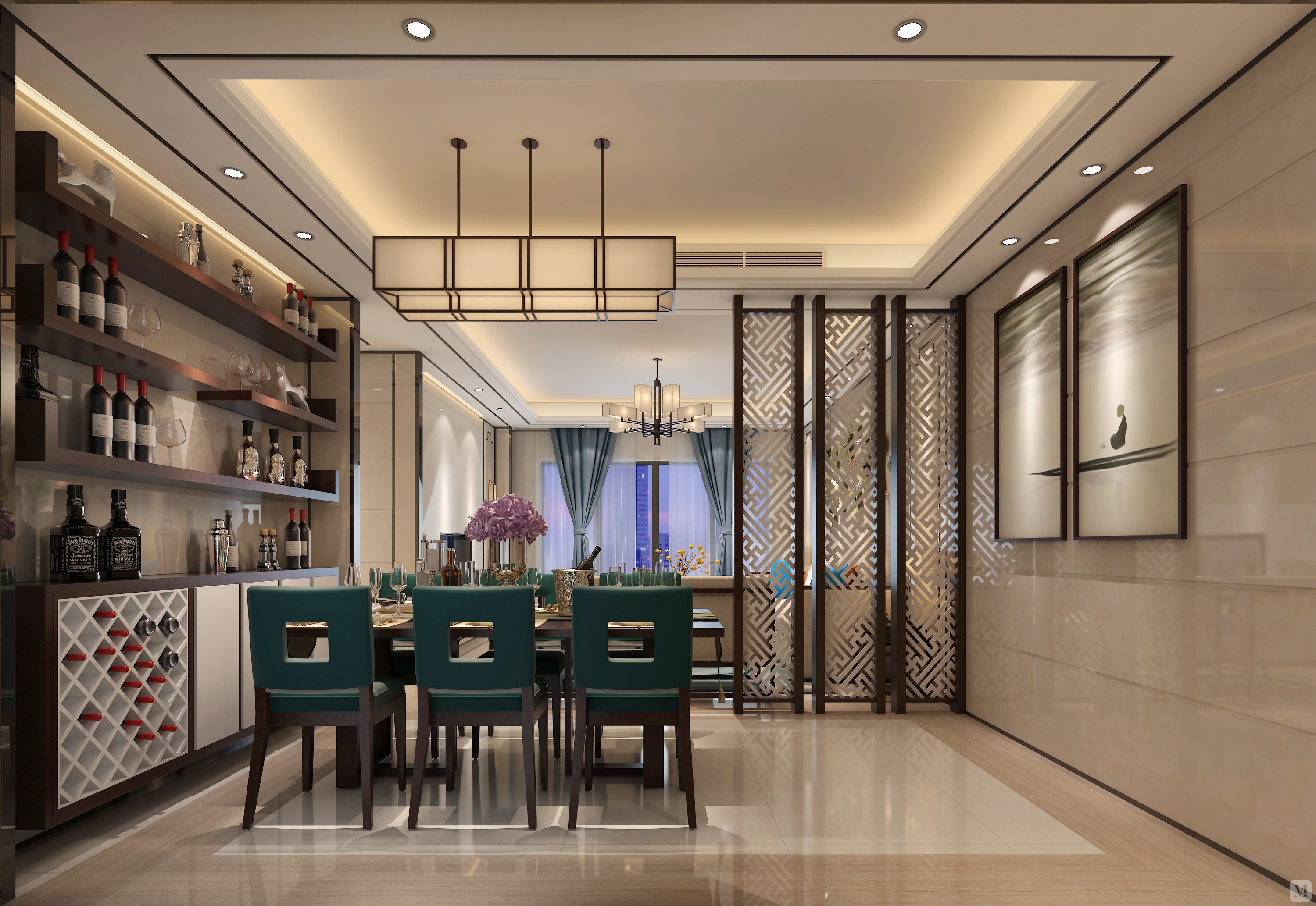 中式餐厅组合柜装修效果图