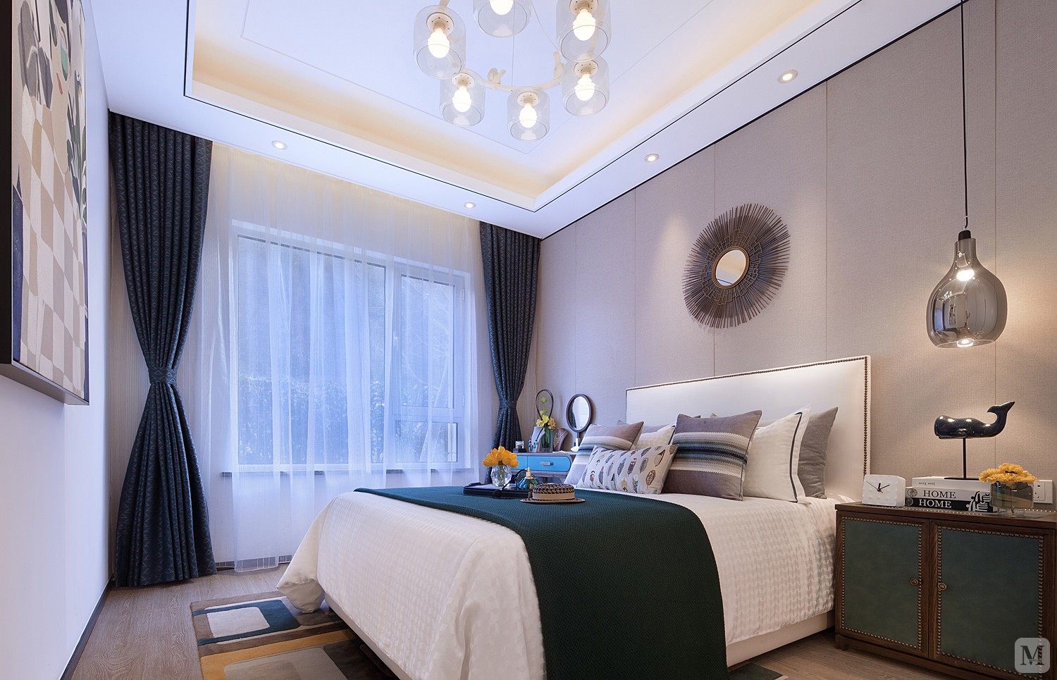 灰,本案设计师大胆的打破了常规,在原本黑白的世界里加入了大量的蓝色