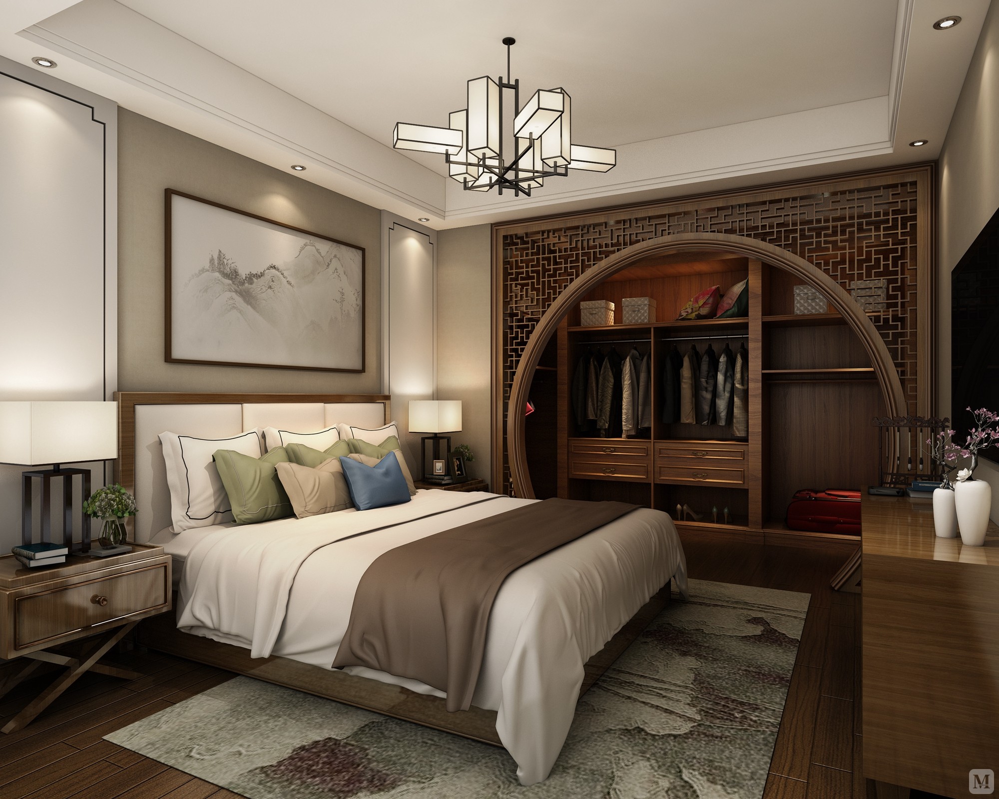 中式卧室吊顶装修效果图 浓缩传统文化底蕴