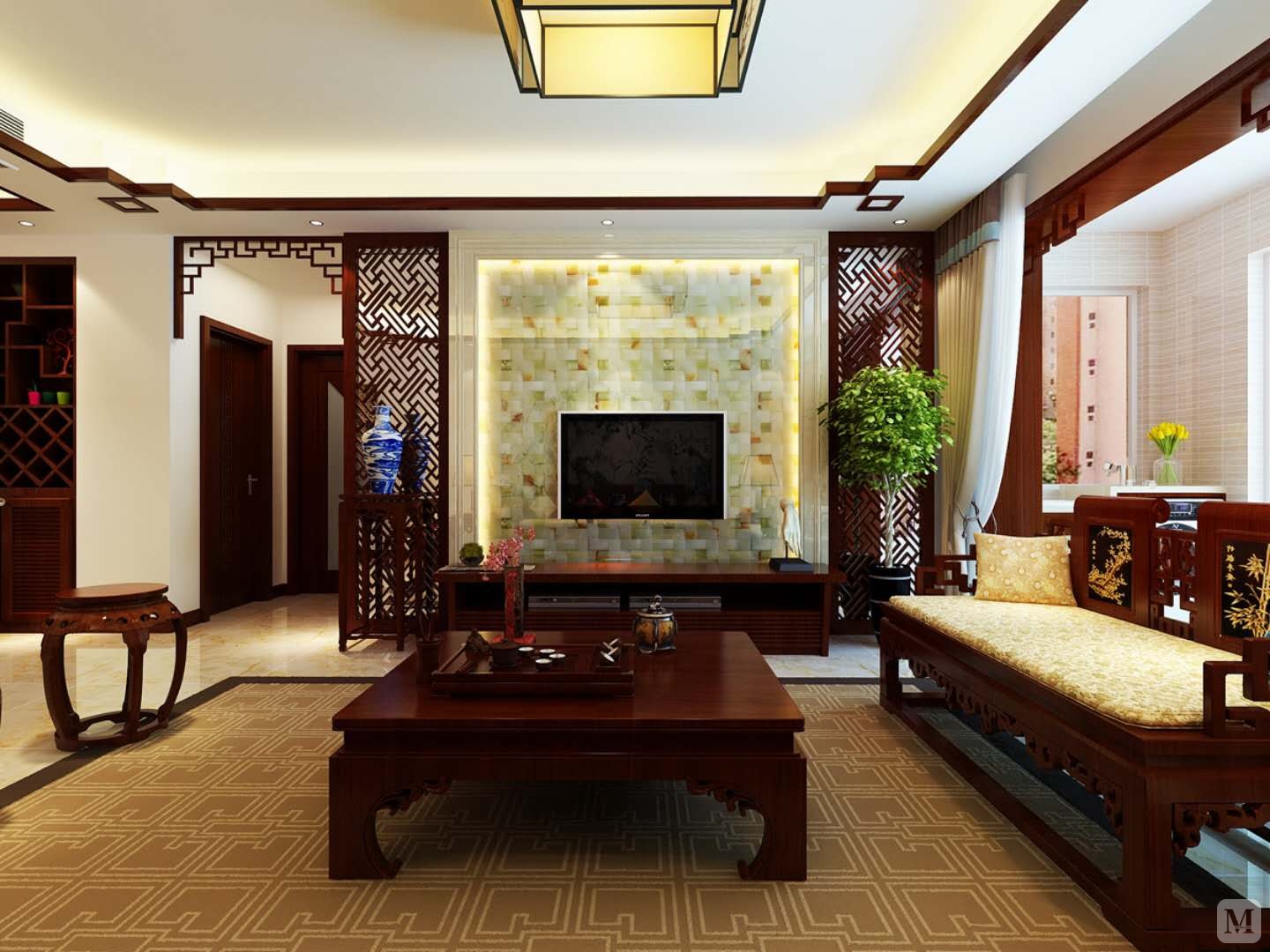 9万150㎡中式四房装修传统的室内设计融合了庄重与优雅双重气质