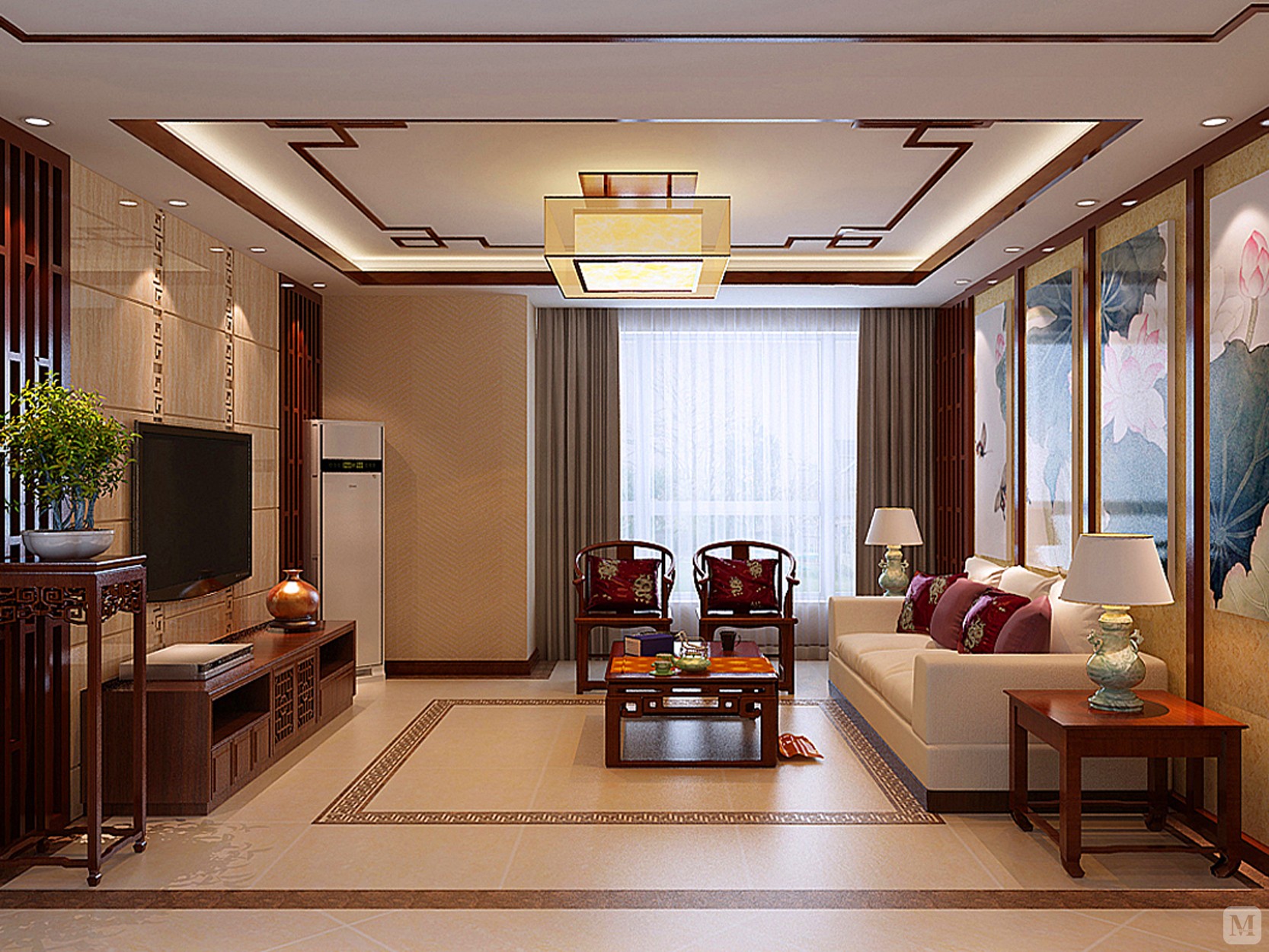 中式客厅背景墙装修效果图