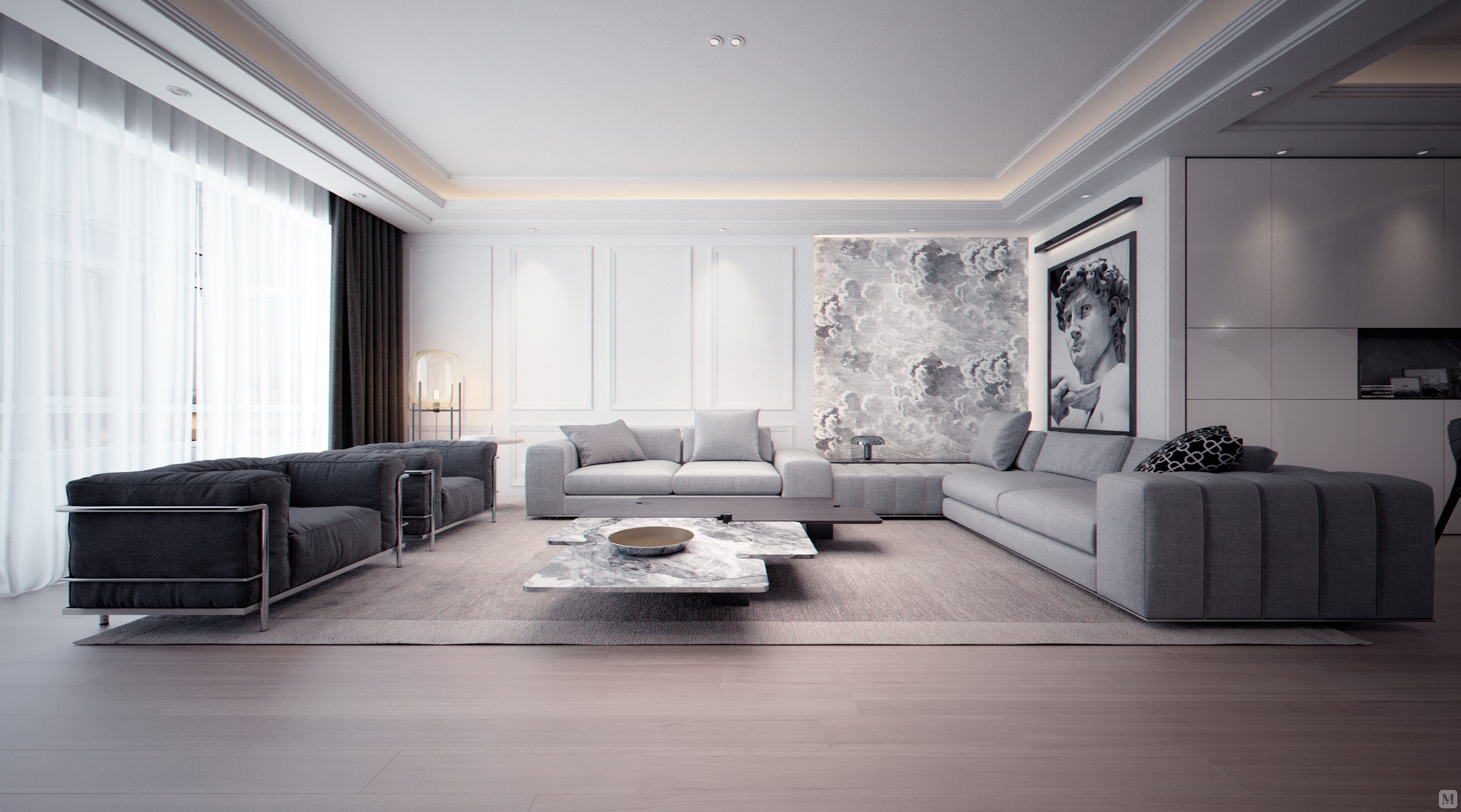 37.4万206㎡简约四房装修稳重精致的灰色空间-红星美凯龙家装效果图