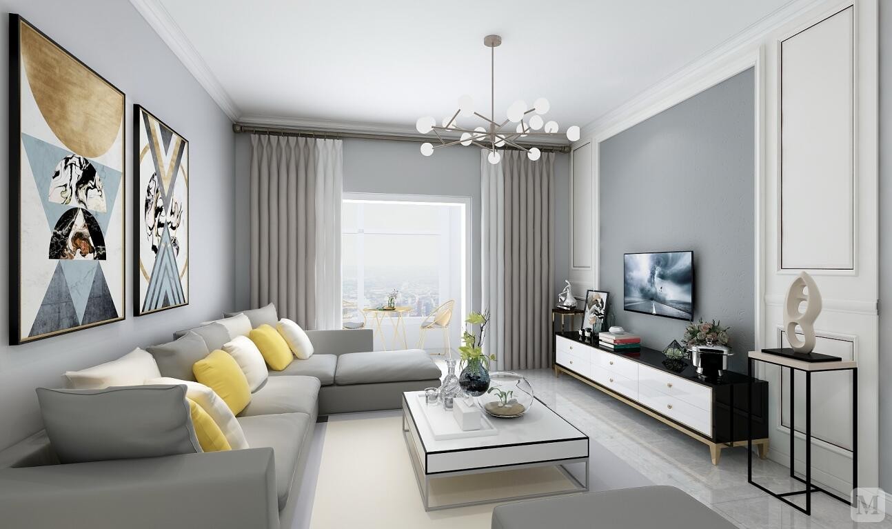 2万100㎡简约二房装修时尚极简风格-红星美凯龙家装效果图