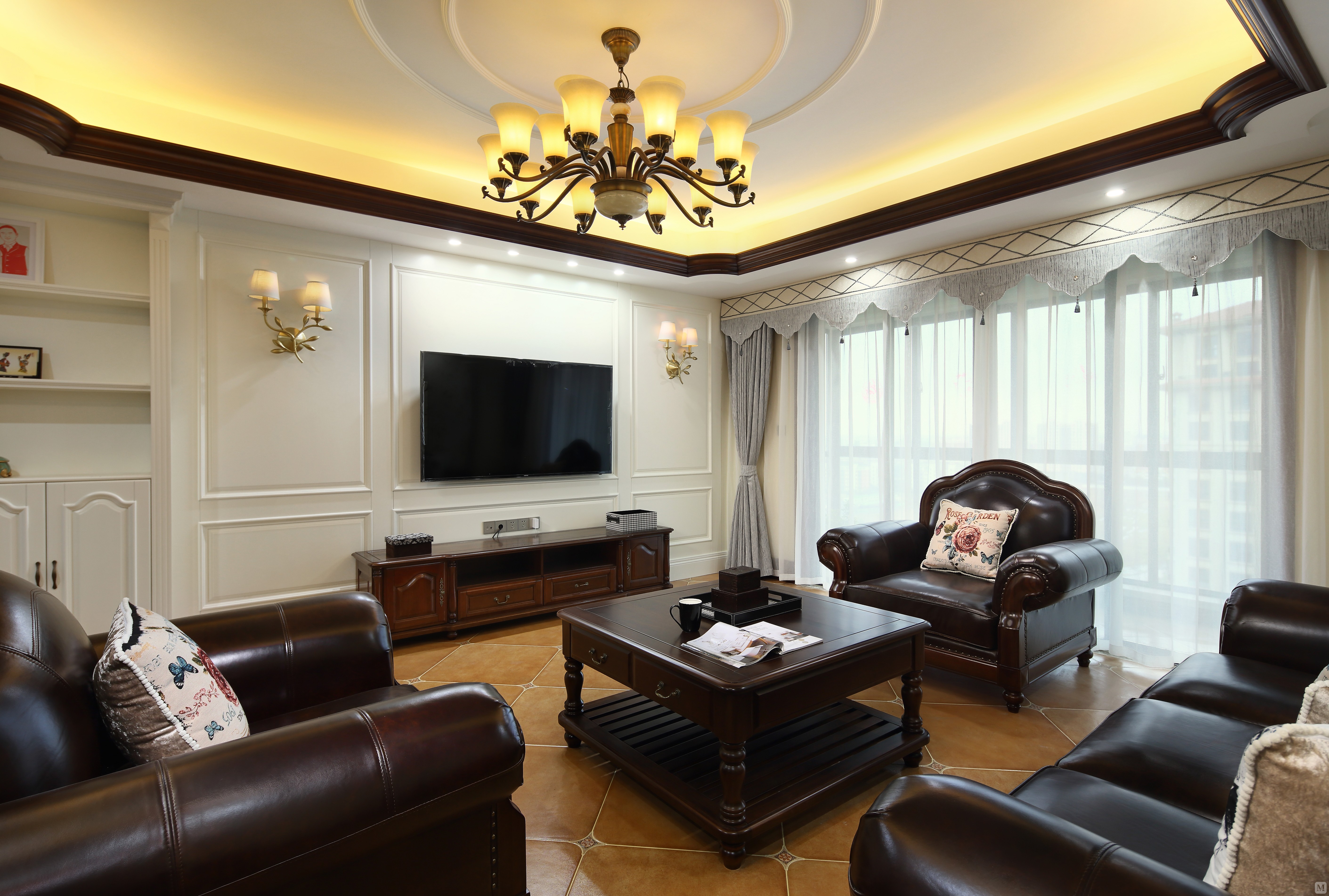 美式客厅窗帘装修效果图