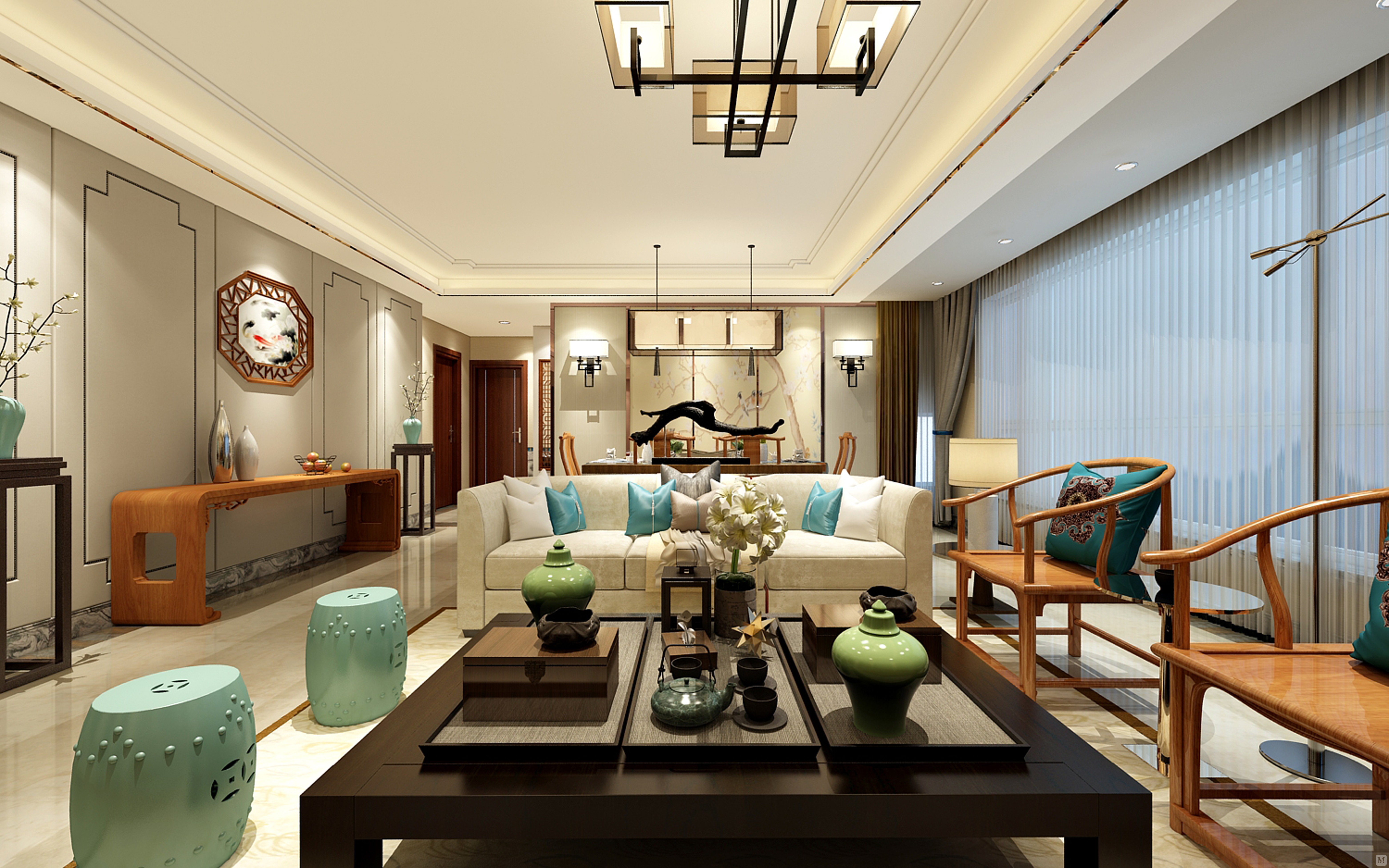 中式客厅背景墙装修效果图-红星美凯龙家装效果图