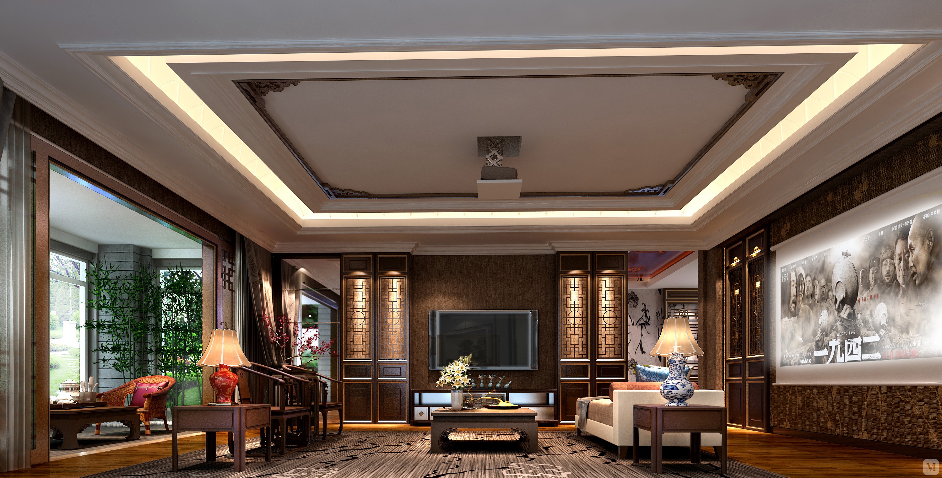 中式客厅窗帘装修效果图