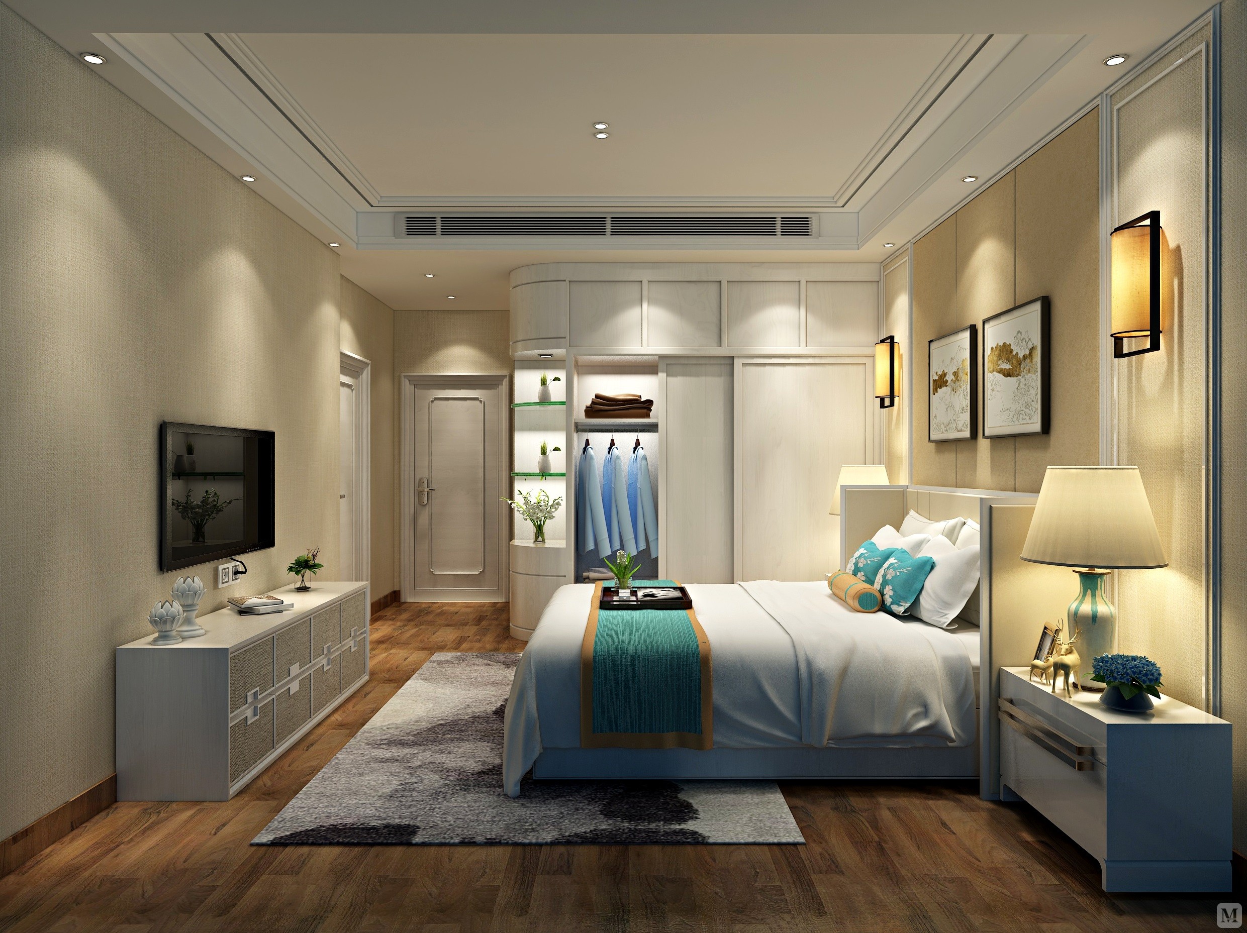 内空间的布置唯美浪漫,墙面用米黄色墙砖,营造出温馨,并通过大理石