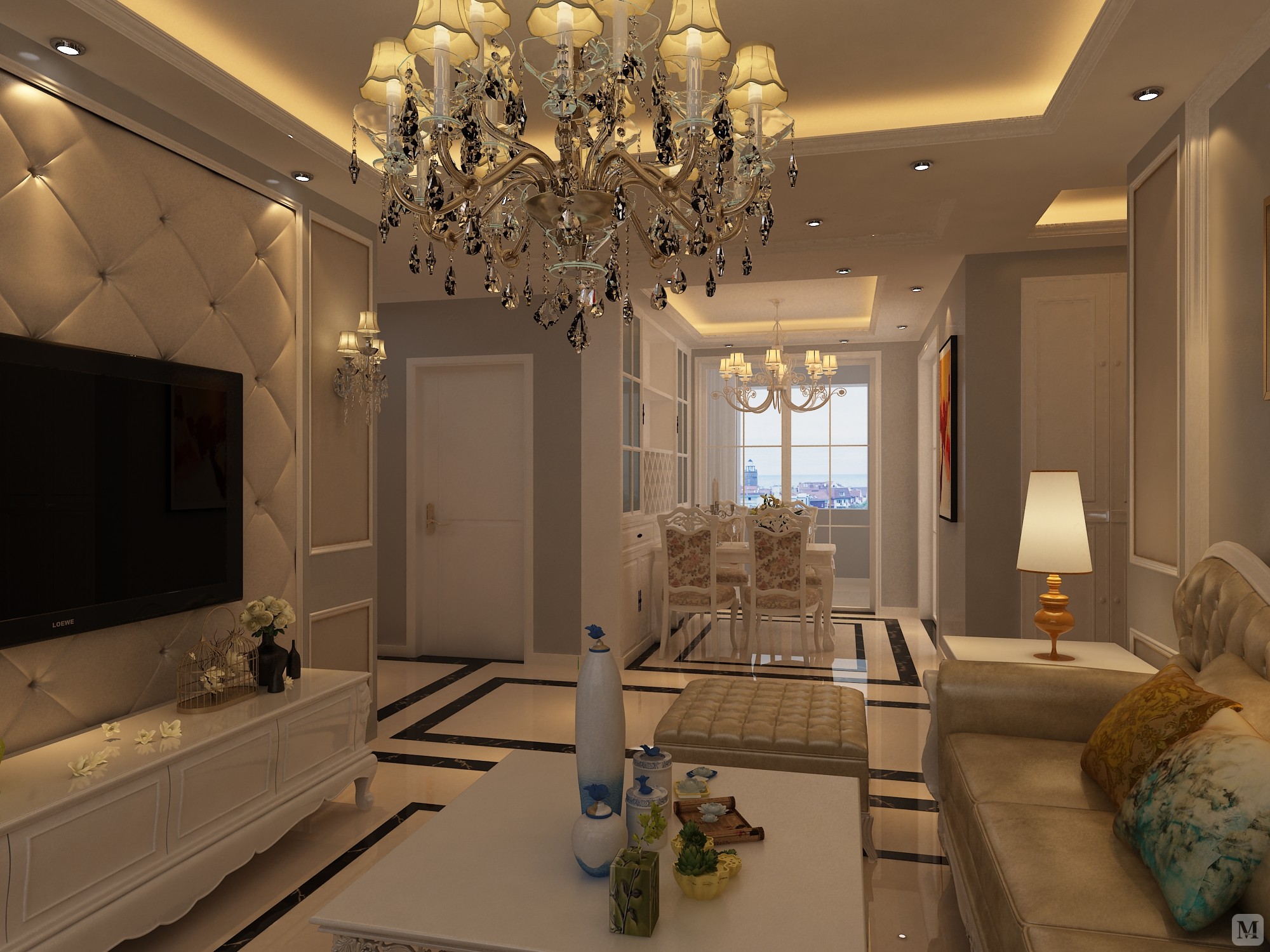 6万96㎡简欧三房装修清华园雅居效果方案