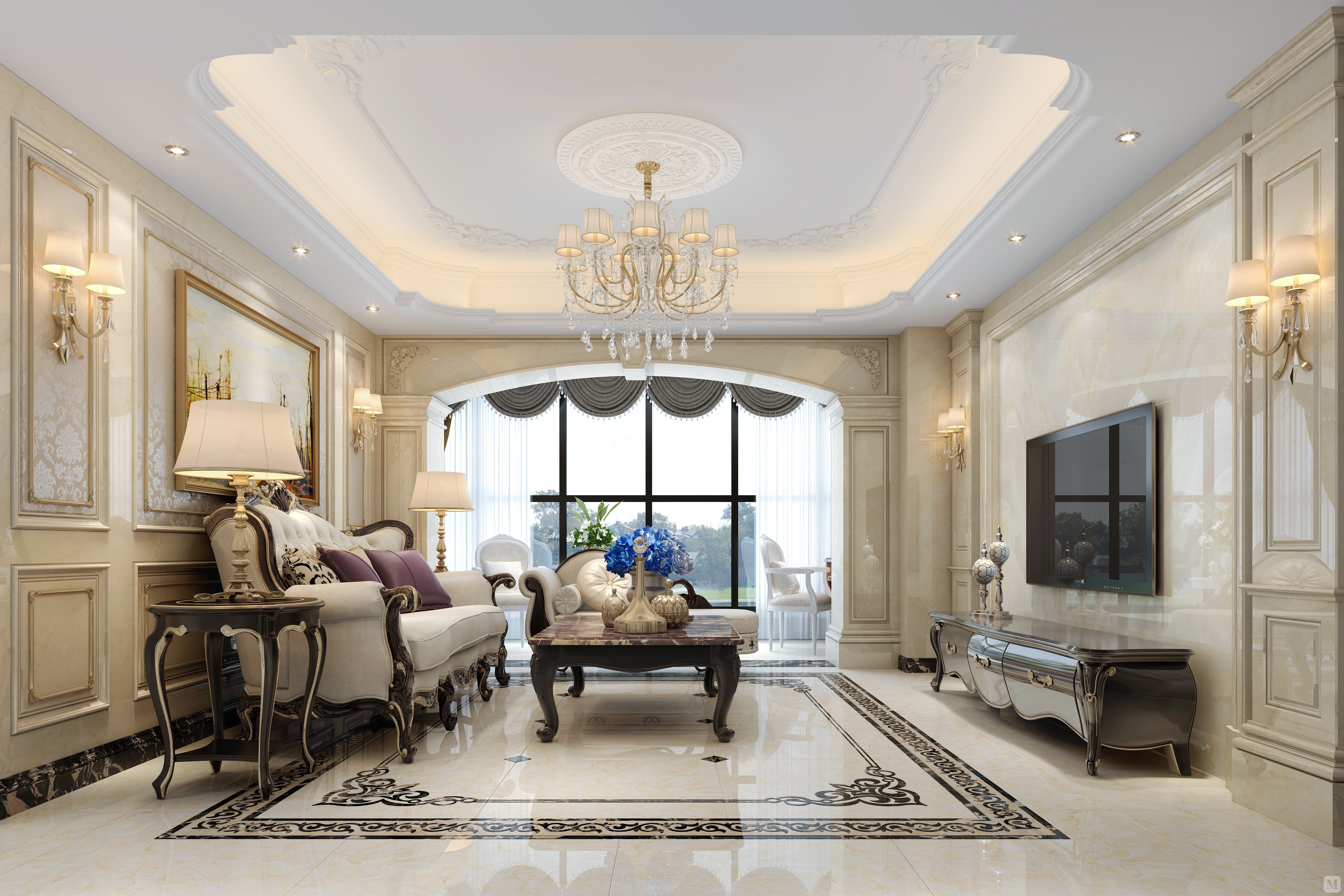 3万183㎡简欧四房装修新景国际外滩简欧风格-红星美凯龙家装效果图