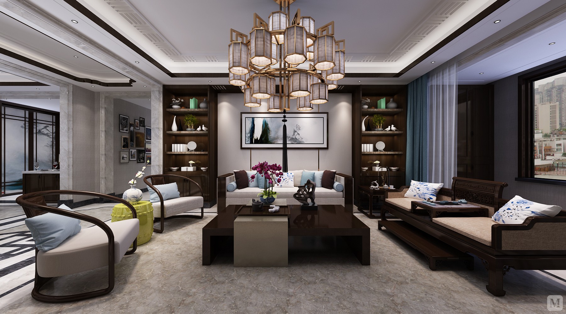 业主年龄为40-50岁,有一定的美术功底,对风格要求独到.