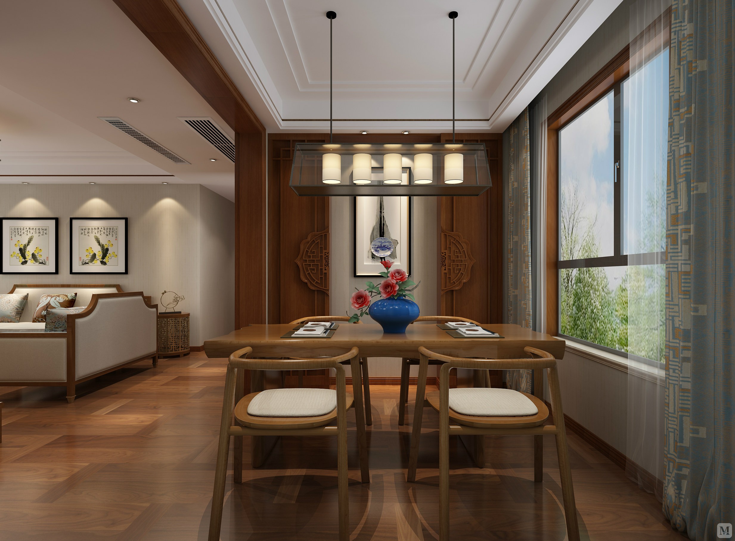 8万135㎡中式三房装修大美盛城三室两厅-红星美凯龙家装效果图