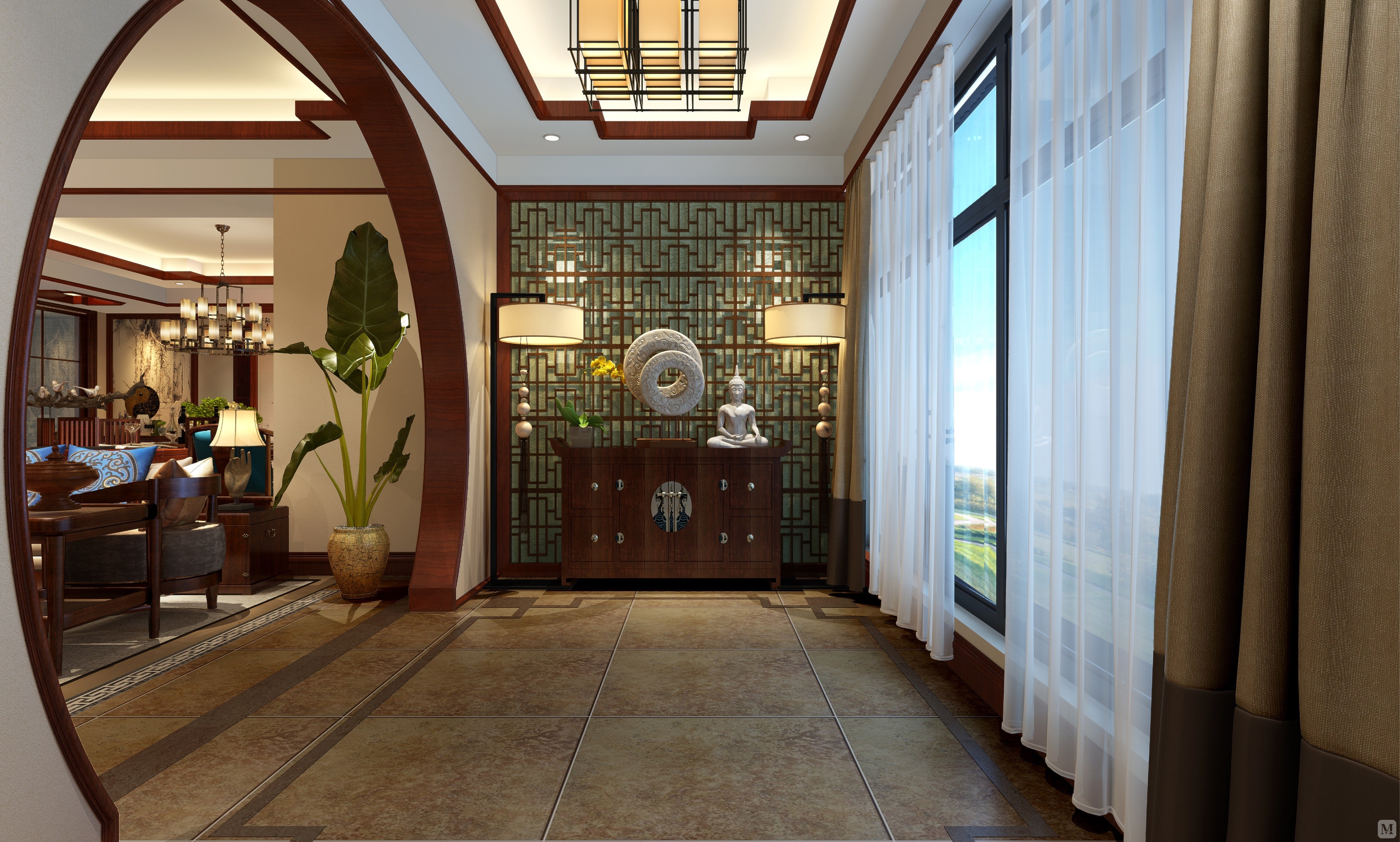 72.2万350㎡中式别墅装修棕榈园新中式风格