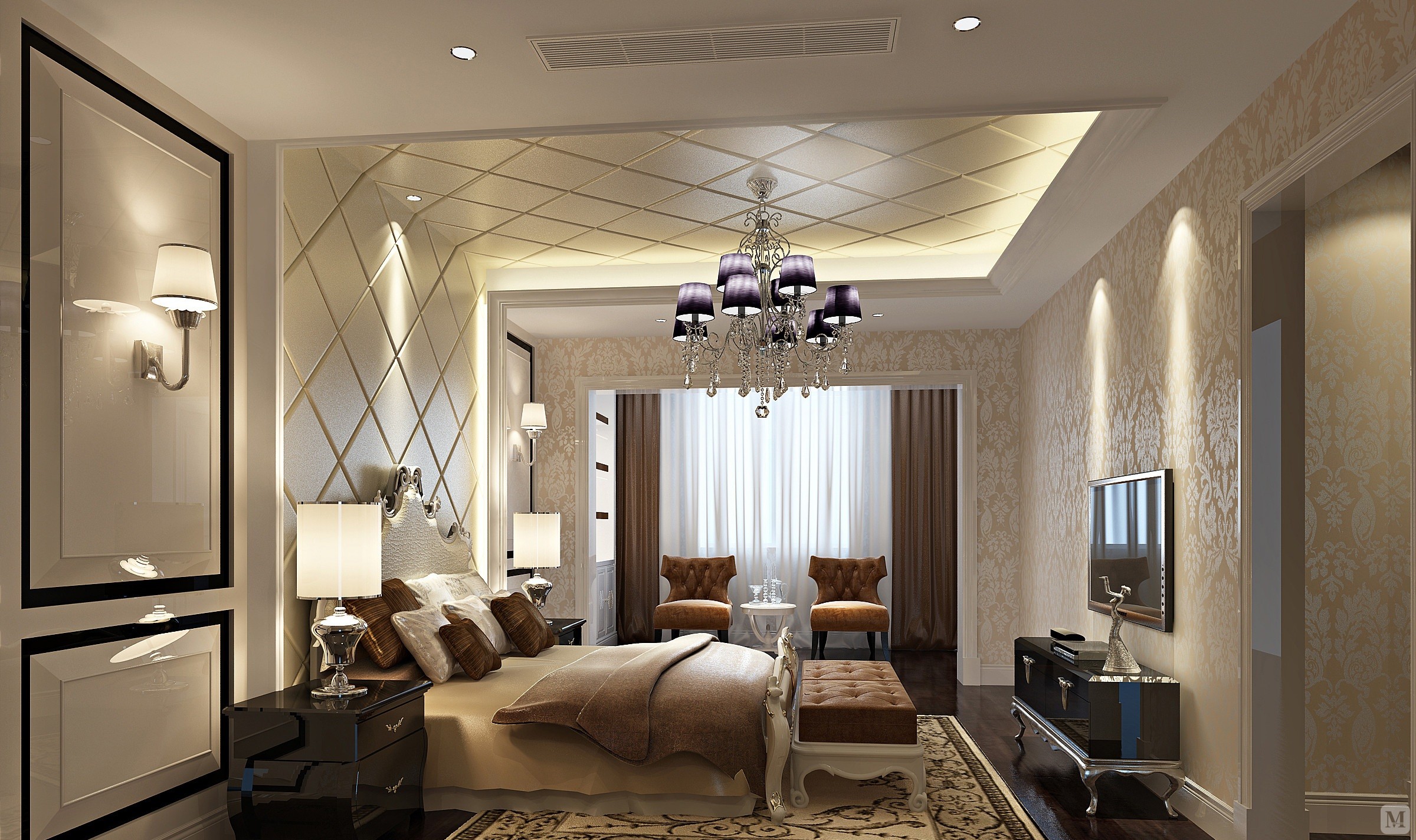 混搭卧室吊顶装修效果图