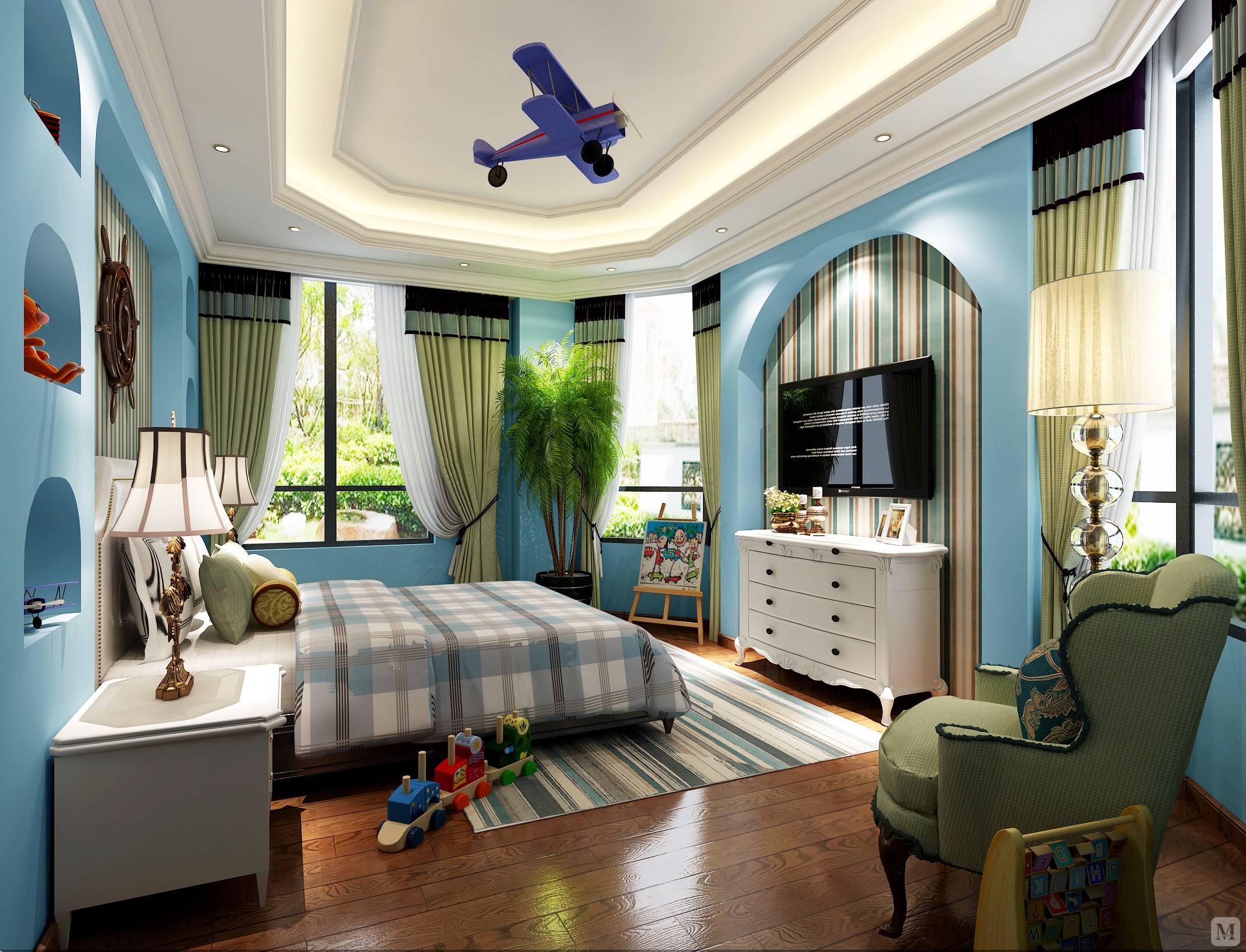 地中海儿童房床装修效果图