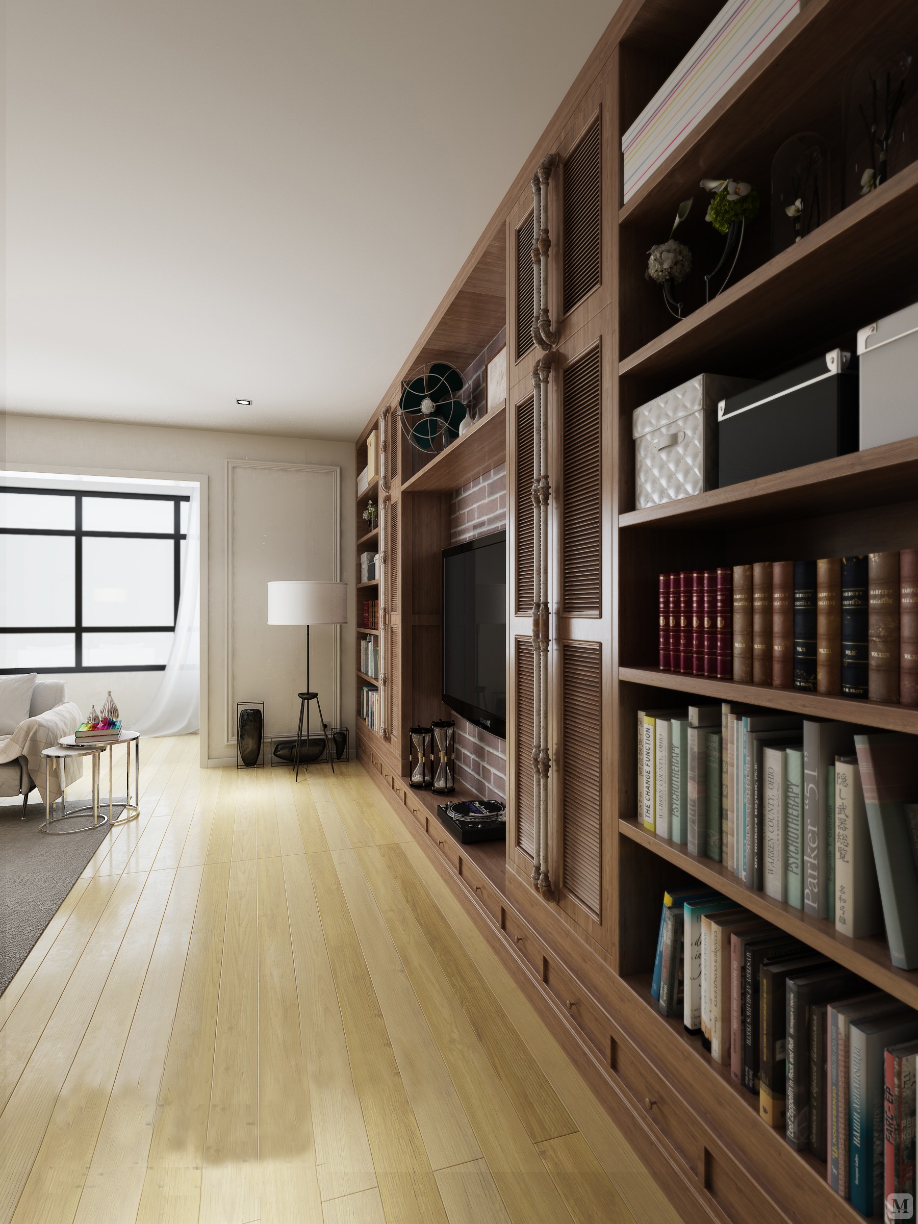 美式书房书柜装修效果图