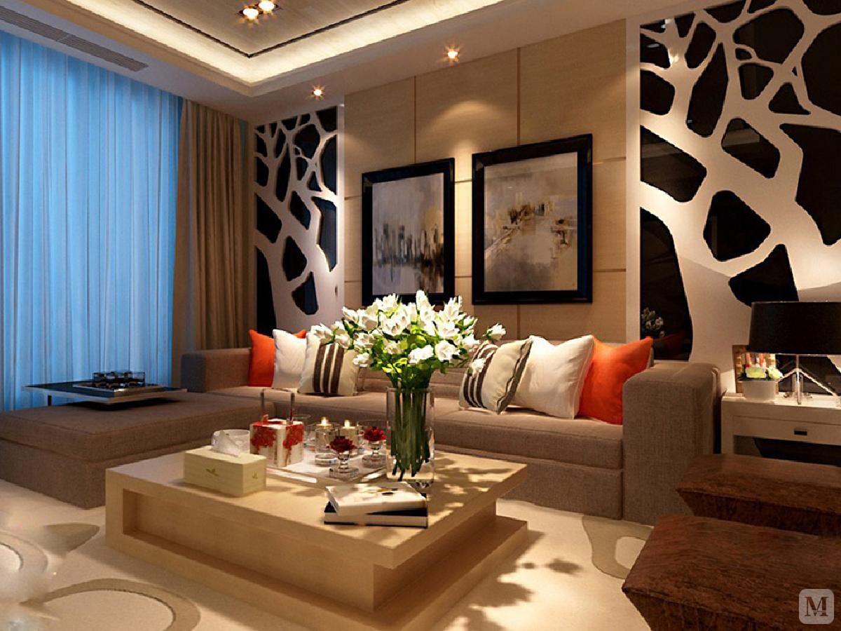 此次设计风格为简约风格,一进门采用回字形吊顶加筒灯增加层次感.