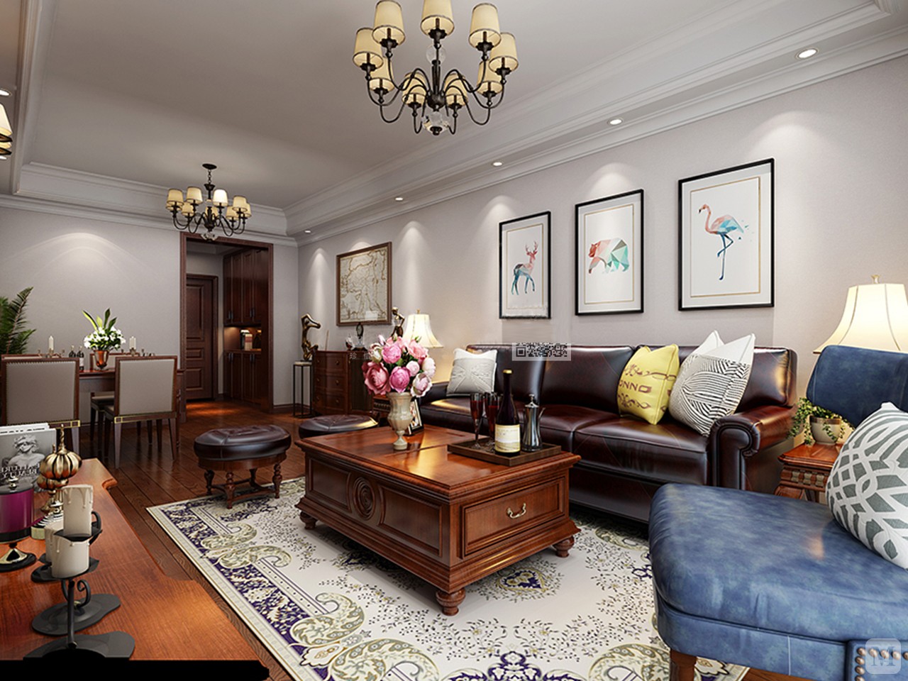 23.5万114㎡美式三房装修凯旋门114平 简约美式-红星美凯龙家装效果图