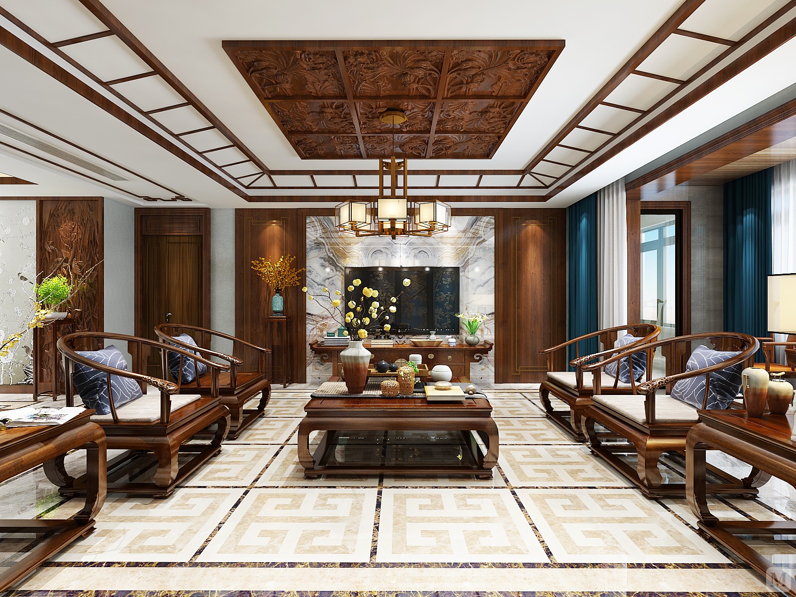 中式客厅背景墙装修效果图