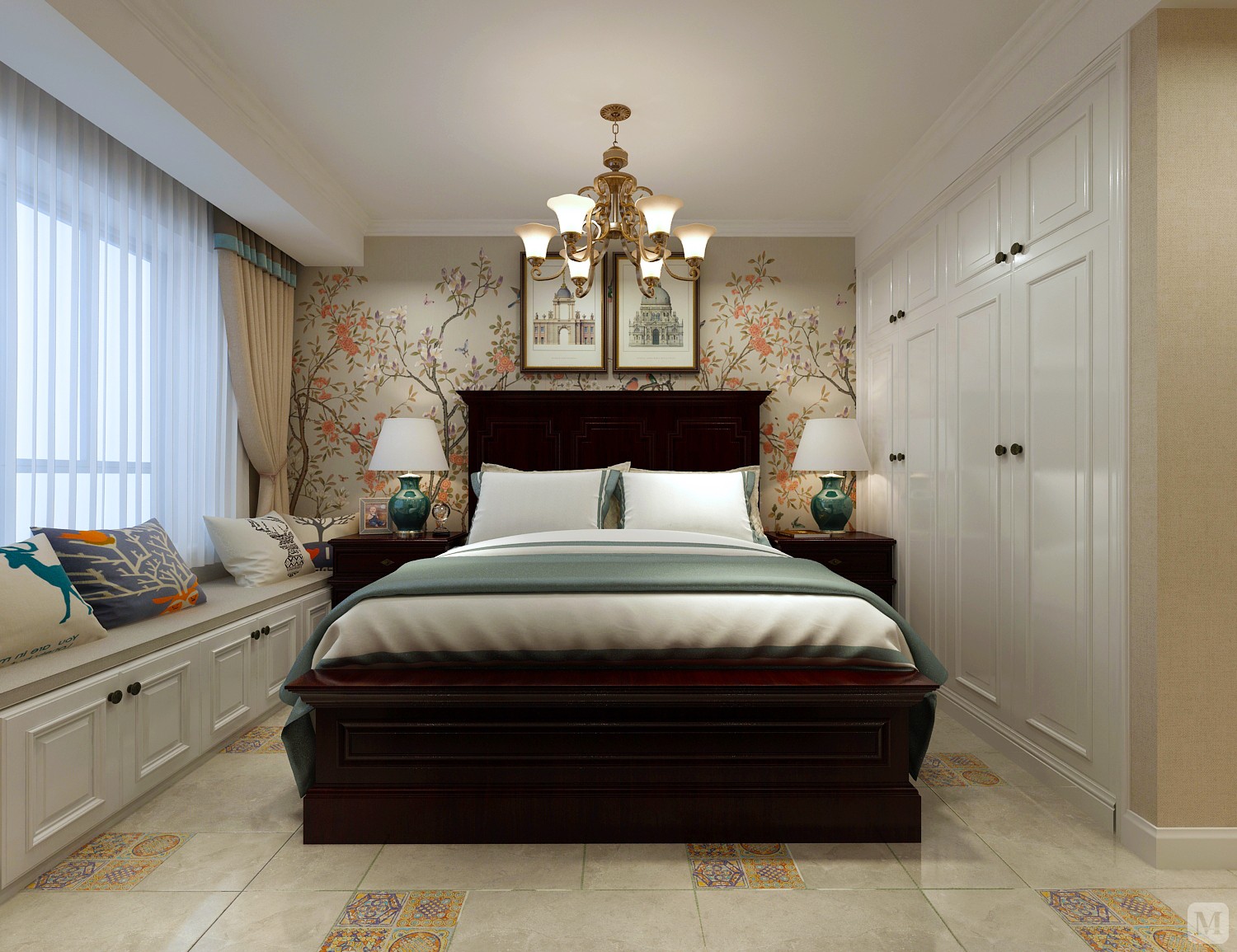 美式卧室窗帘装修效果图