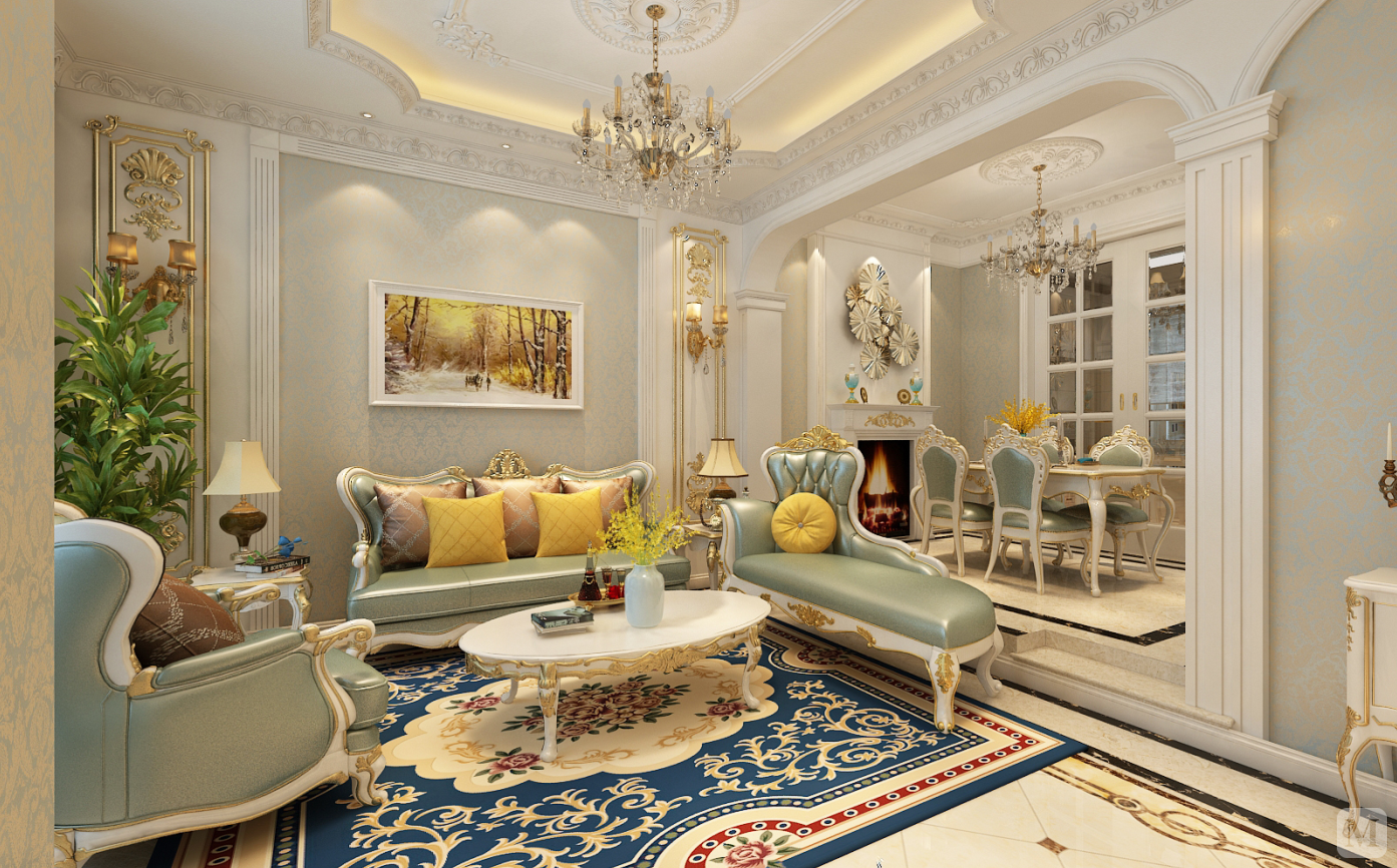 9万349㎡简欧别墅装修碧桂园联排别墅欧式风格装修效果图