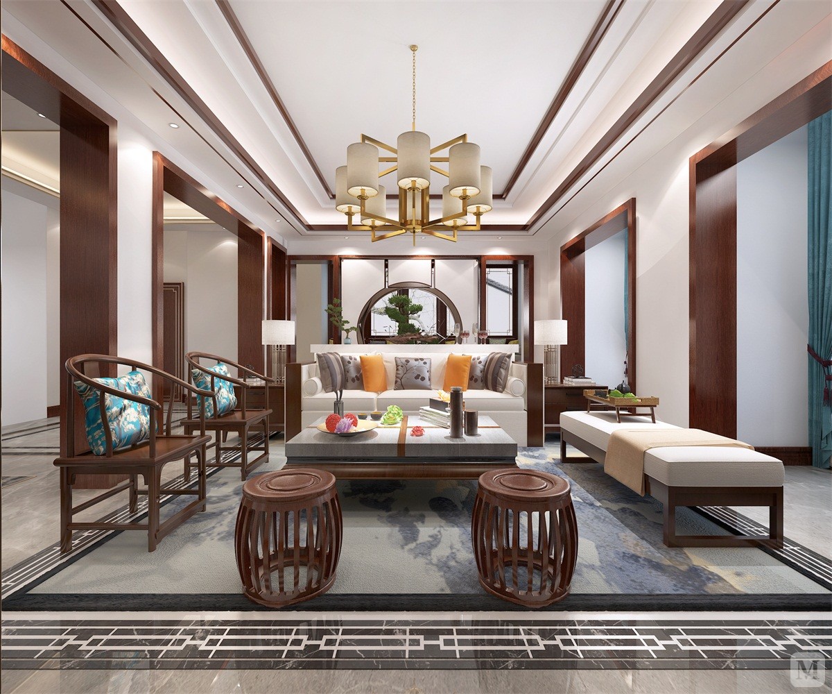 9万208㎡中式别墅装修棕榈滩高尔夫别墅—新中式风格