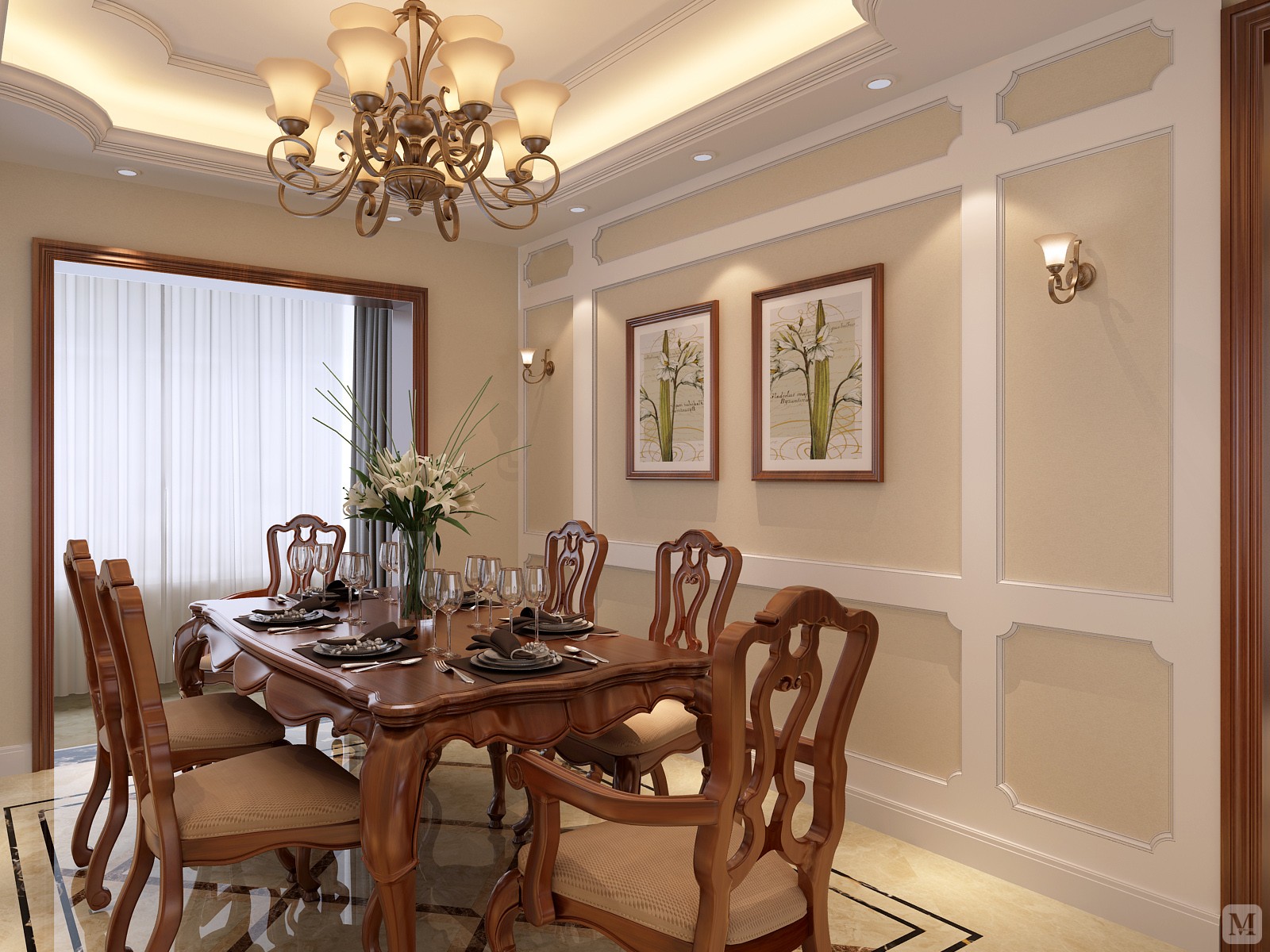 美式餐厅餐桌装修效果图