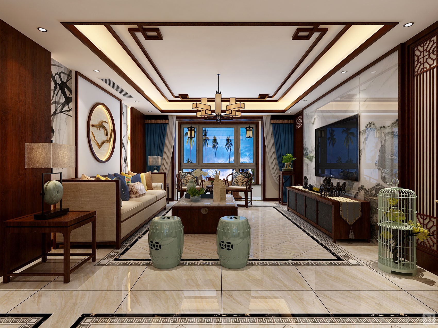 4万94㎡中式二房装修新中式案例-红星美凯龙家装效果图