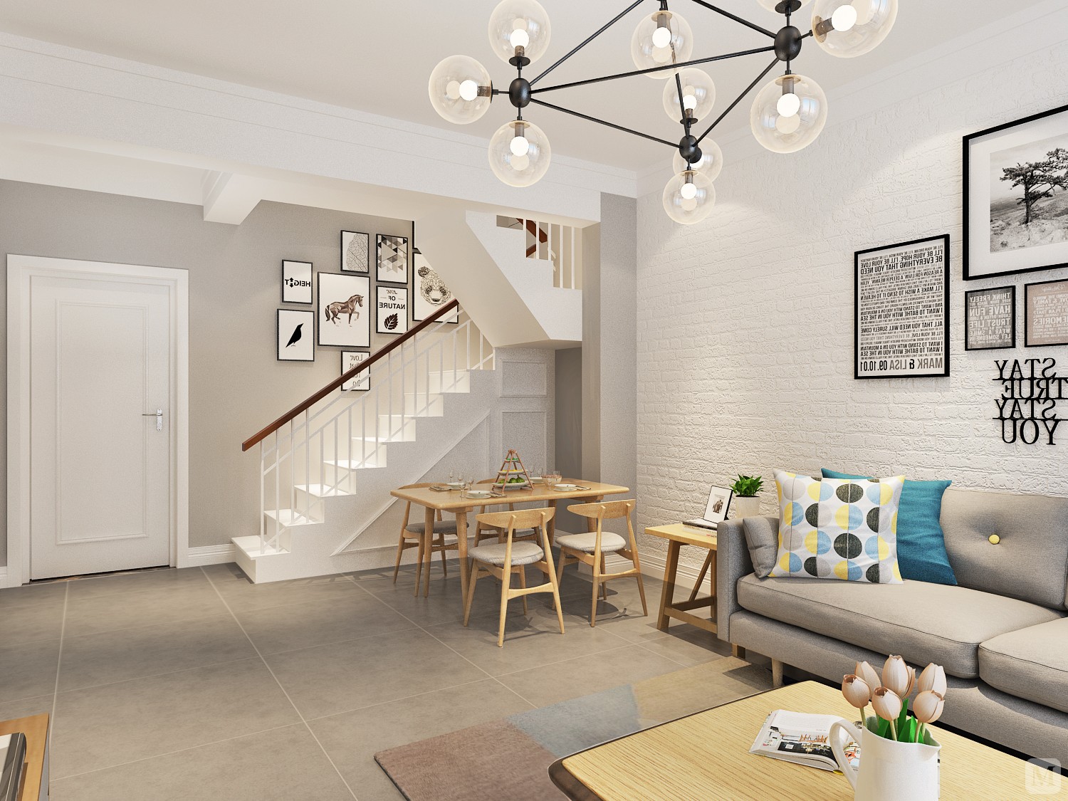 5万102㎡简约复式装修北欧风格-中央学府